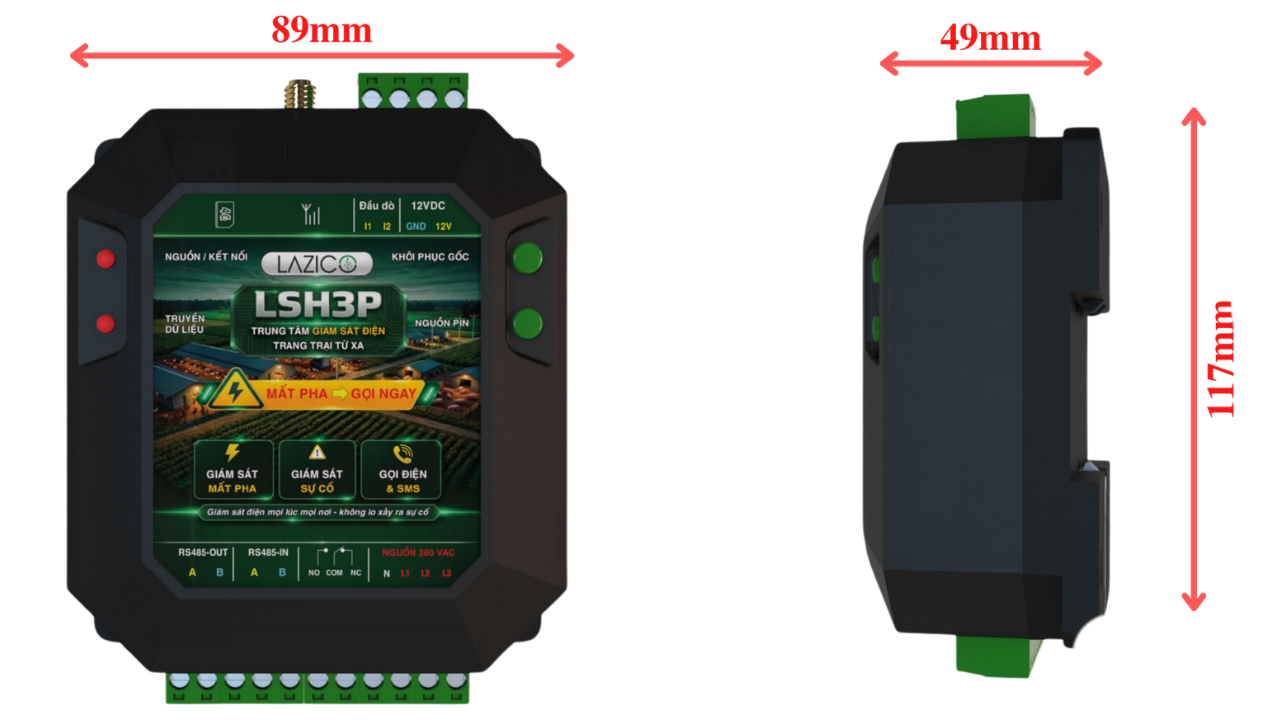 LSH3P – Bộ giám sát điện 3 pha trung tâm cho trang trại nhiều khu (mở rộng node RS485)