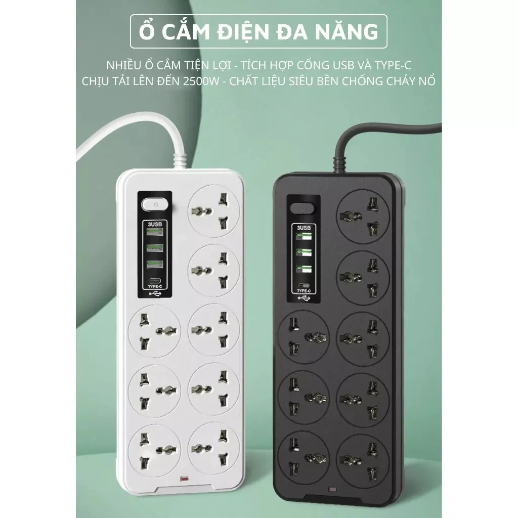 Ổ điện 8 cổng kèm 3 ổ USB