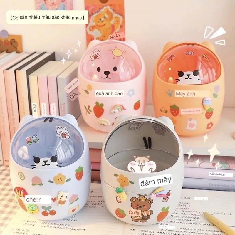 Thùng rác mini để bàn nắp thú