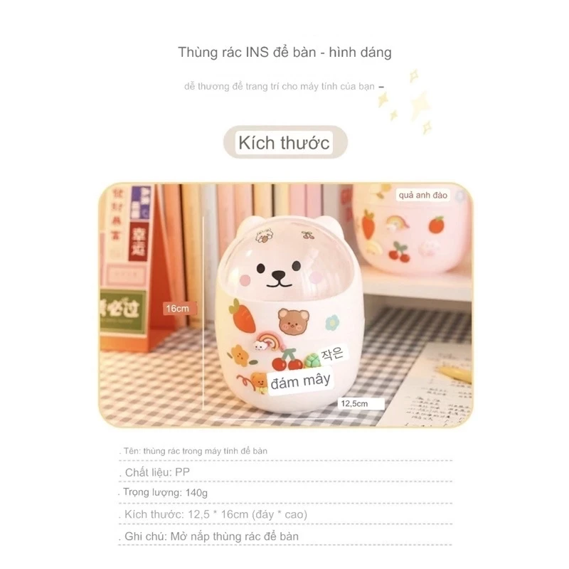 Thùng rác mini để bàn nắp thú