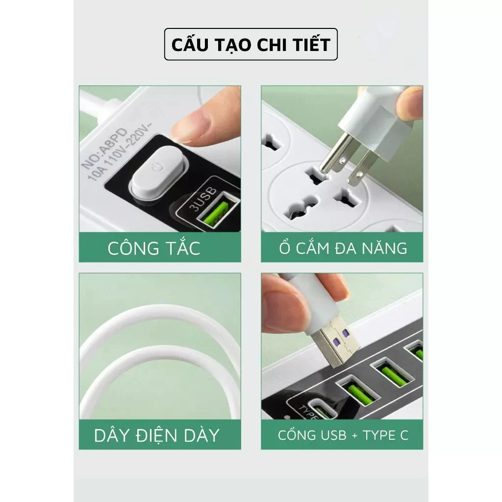 Ổ điện 8 cổng kèm 3 ổ USB