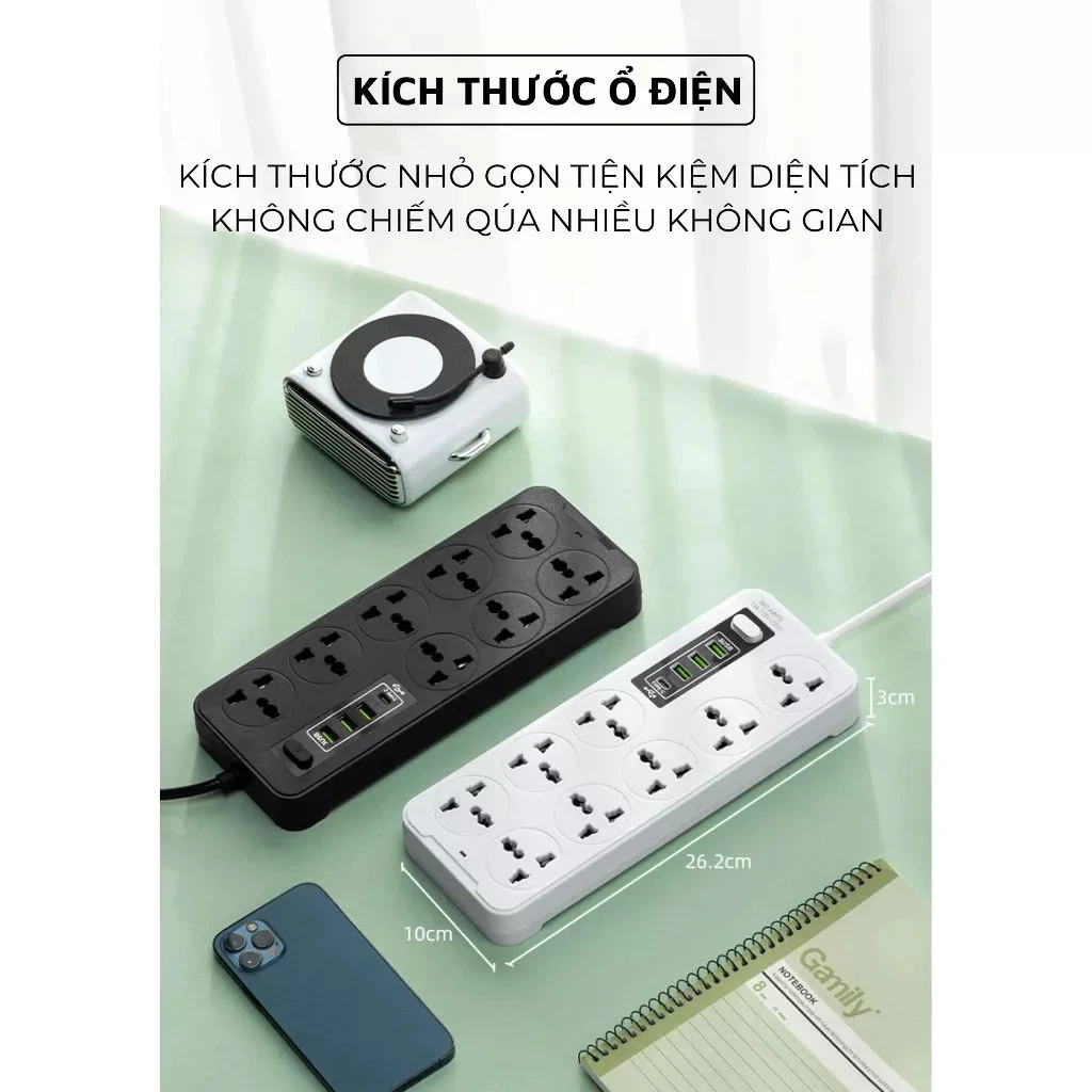 Ổ điện 8 cổng kèm 3 ổ USB