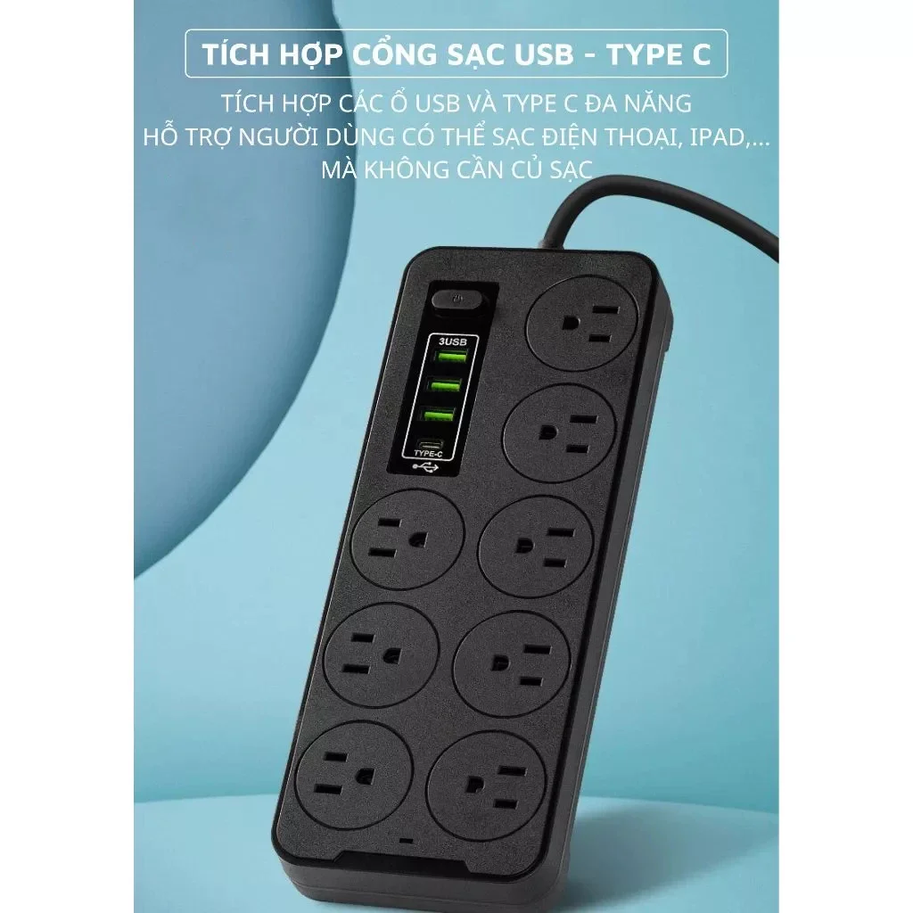Ổ điện 8 cổng kèm 3 ổ USB