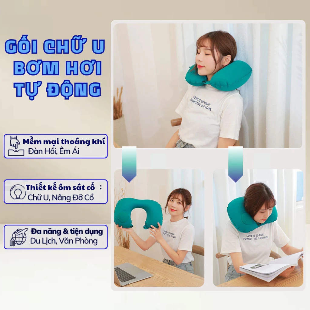 Gối chữ u bơm hơi tự động