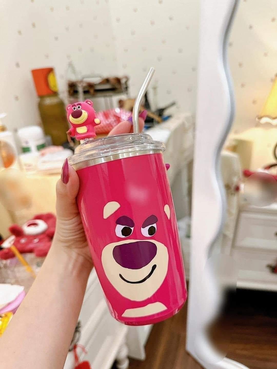 Cốc giữ nhiệt gấu hồng