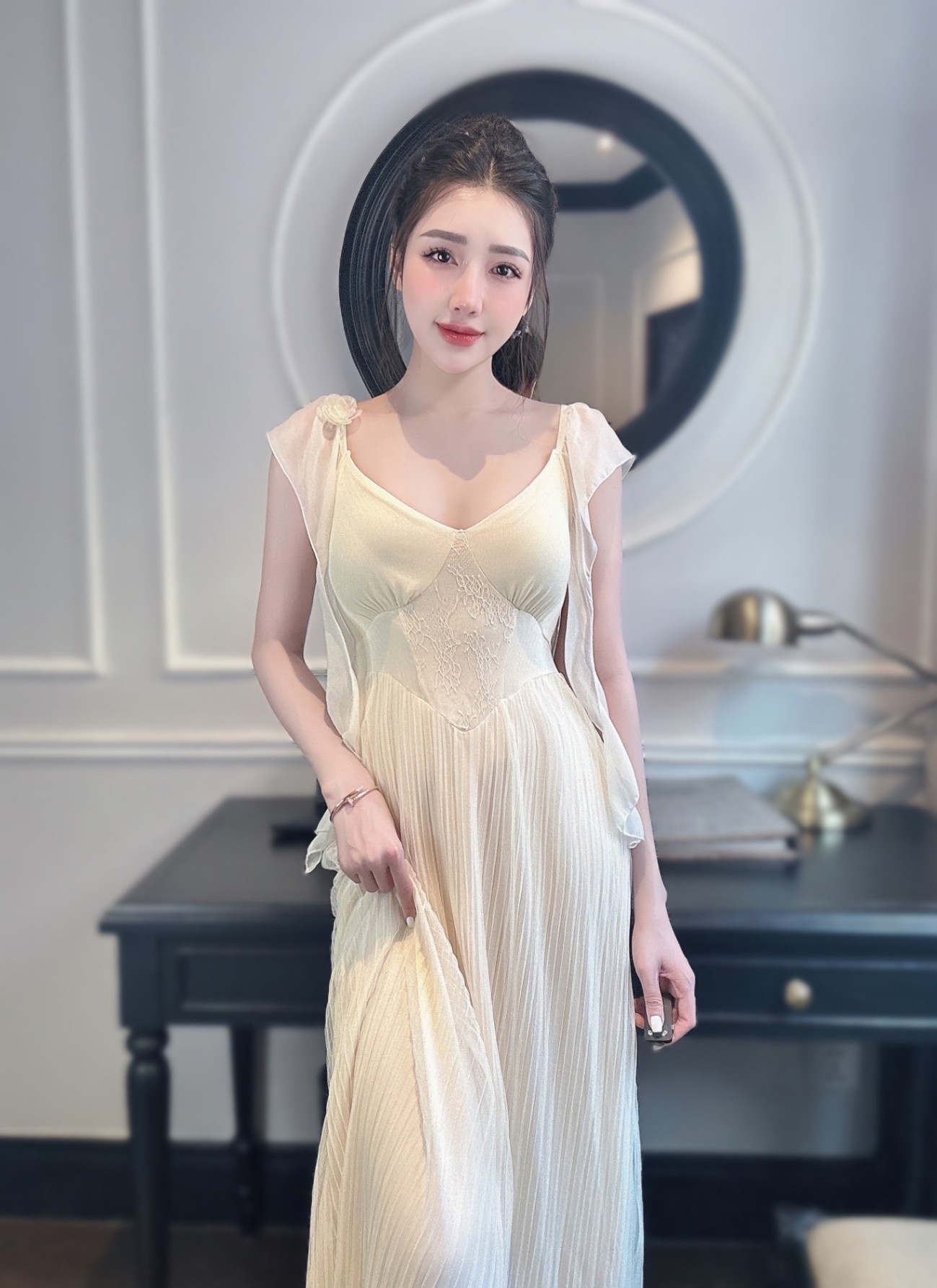 Váy ngủ ren xuyên thấu phối ren tiểu thư VN159 - Hana Lady