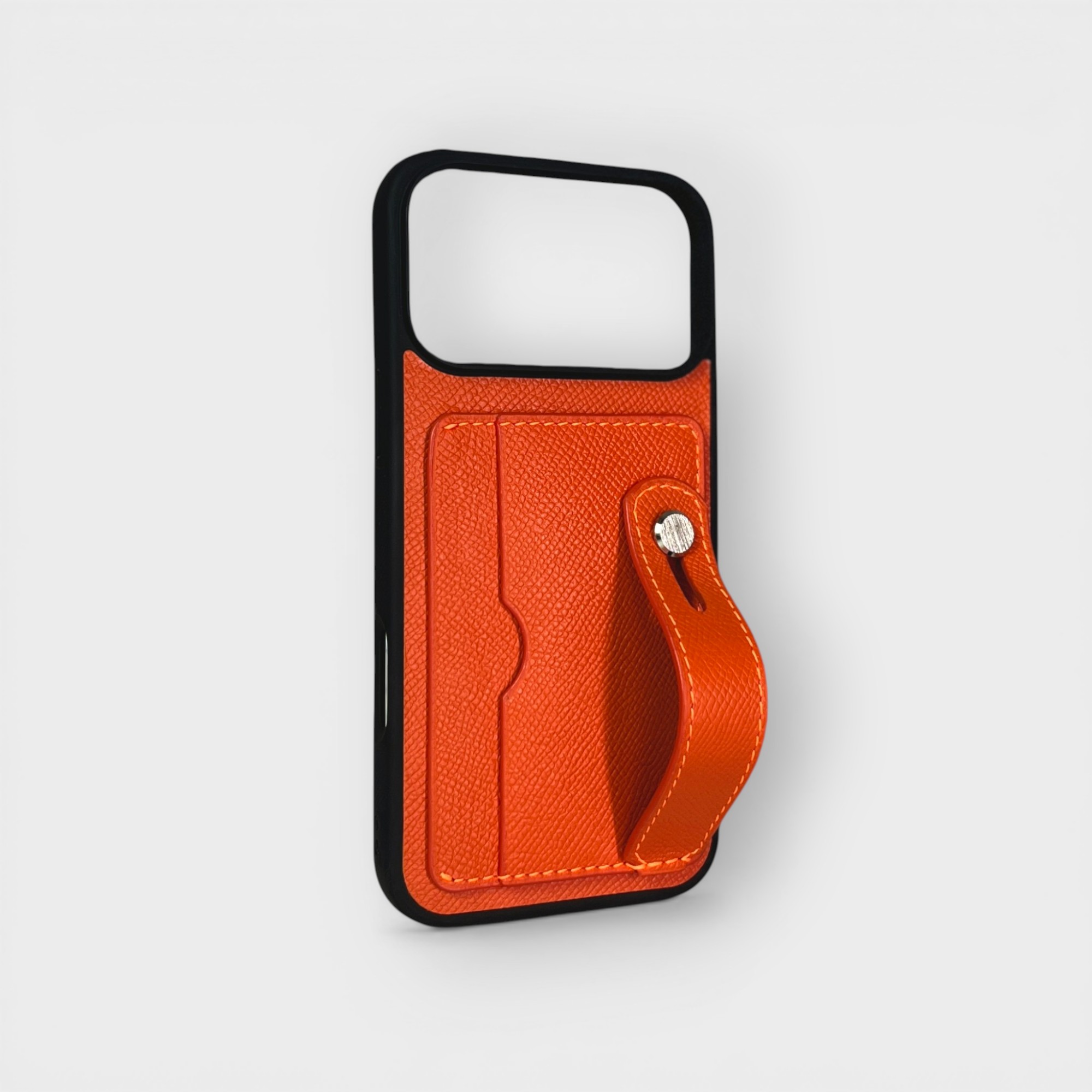 LS0022 - Ốp da thủ công viền đen 2 khe thẻ handstrap - Epsom - E11 Cam - 17 Promax