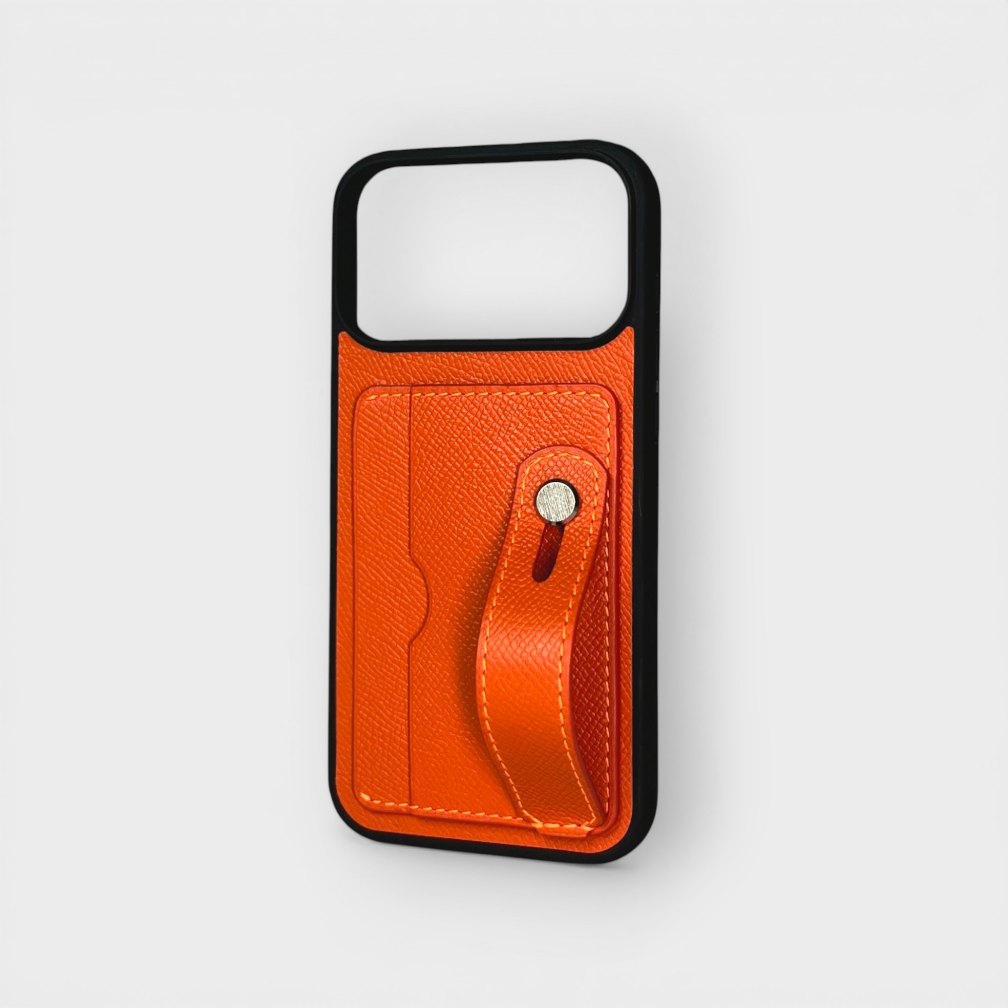 LS0022 - Ốp da thủ công viền đen 2 khe thẻ handstrap - Epsom - E11 Cam - 17 Promax