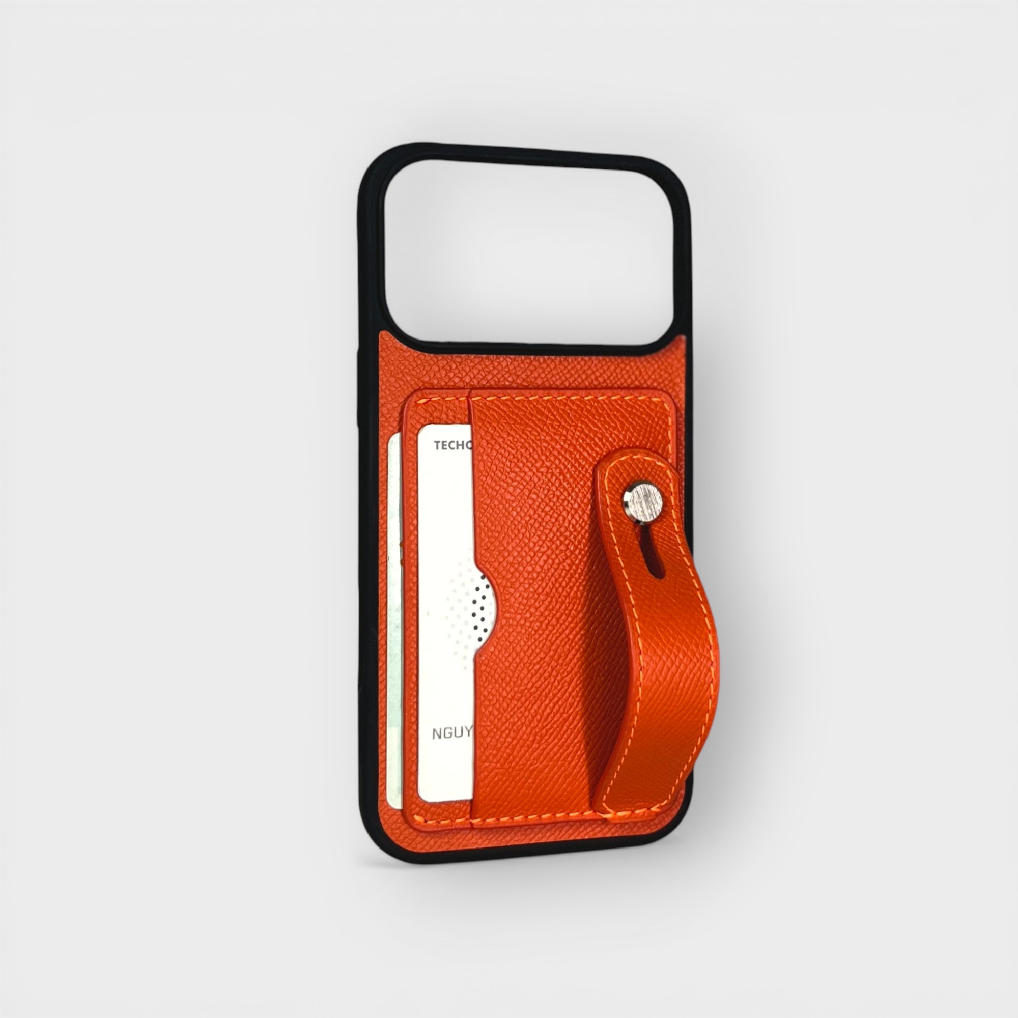 LS0022 - Ốp da thủ công viền đen 2 khe thẻ handstrap - Epsom - E11 Cam - 17 Promax