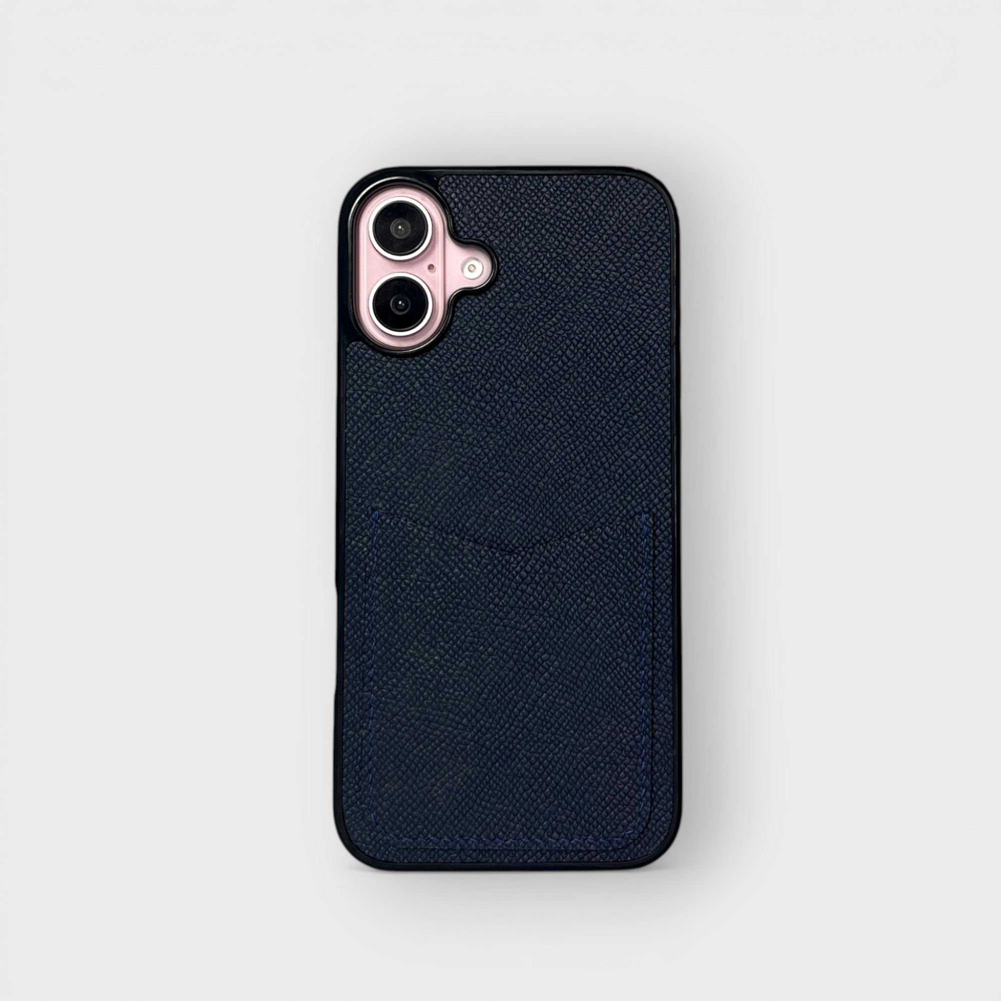 LS0096 - Ốp da thủ công viền đen khe thẻ dọc - Epsom - E3 Xanh navy - 16 Plus