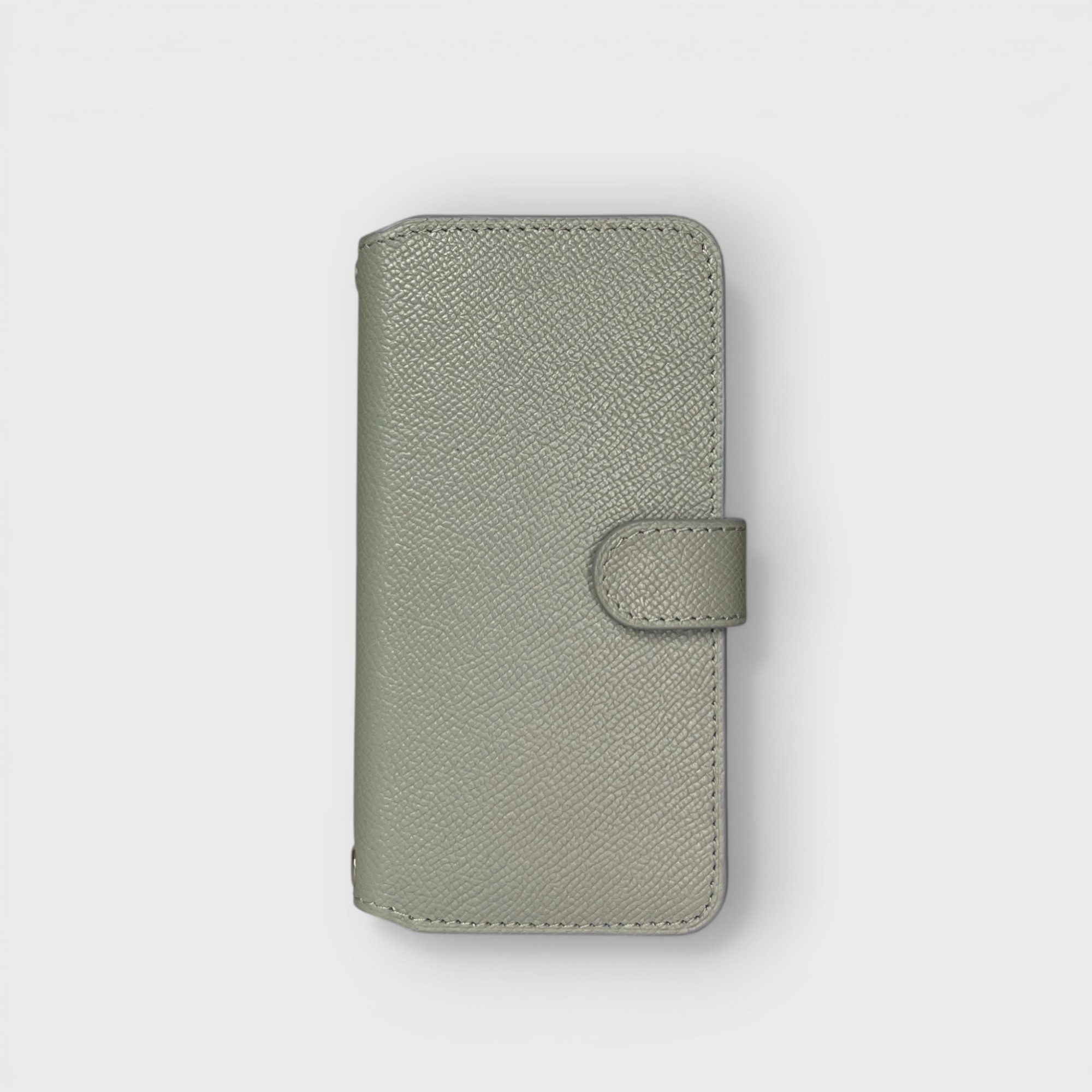 LS0097 - Bao da thủ công viền đen Flip quai cài kèm dây đeo - Epsom - E17 Xám - 15 Pro