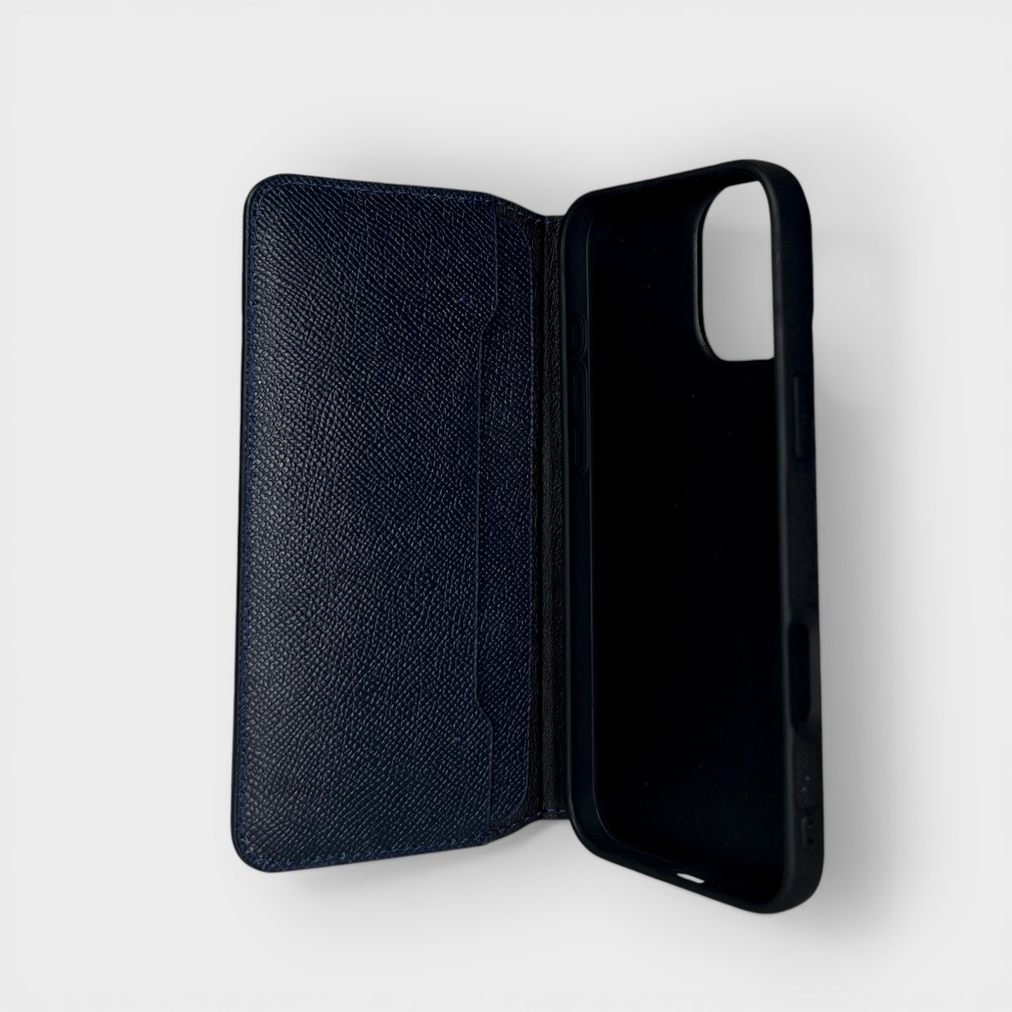 LS0101 - Bao da thủ công viền đen Flip ngăn ngang - Epsom - E3 Xanh navy - 16 Plus