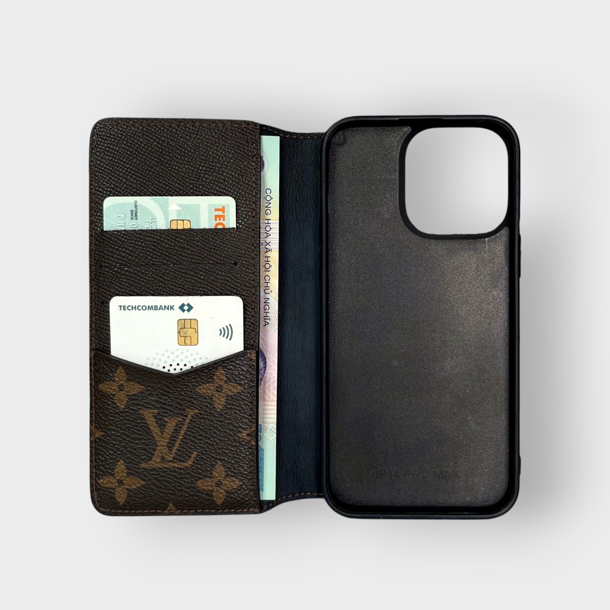 LS0110 - Bao da thủ công viền đen Flip kèm ví Zip - Epsom - LV2 Chữ nâu - 14 Promax