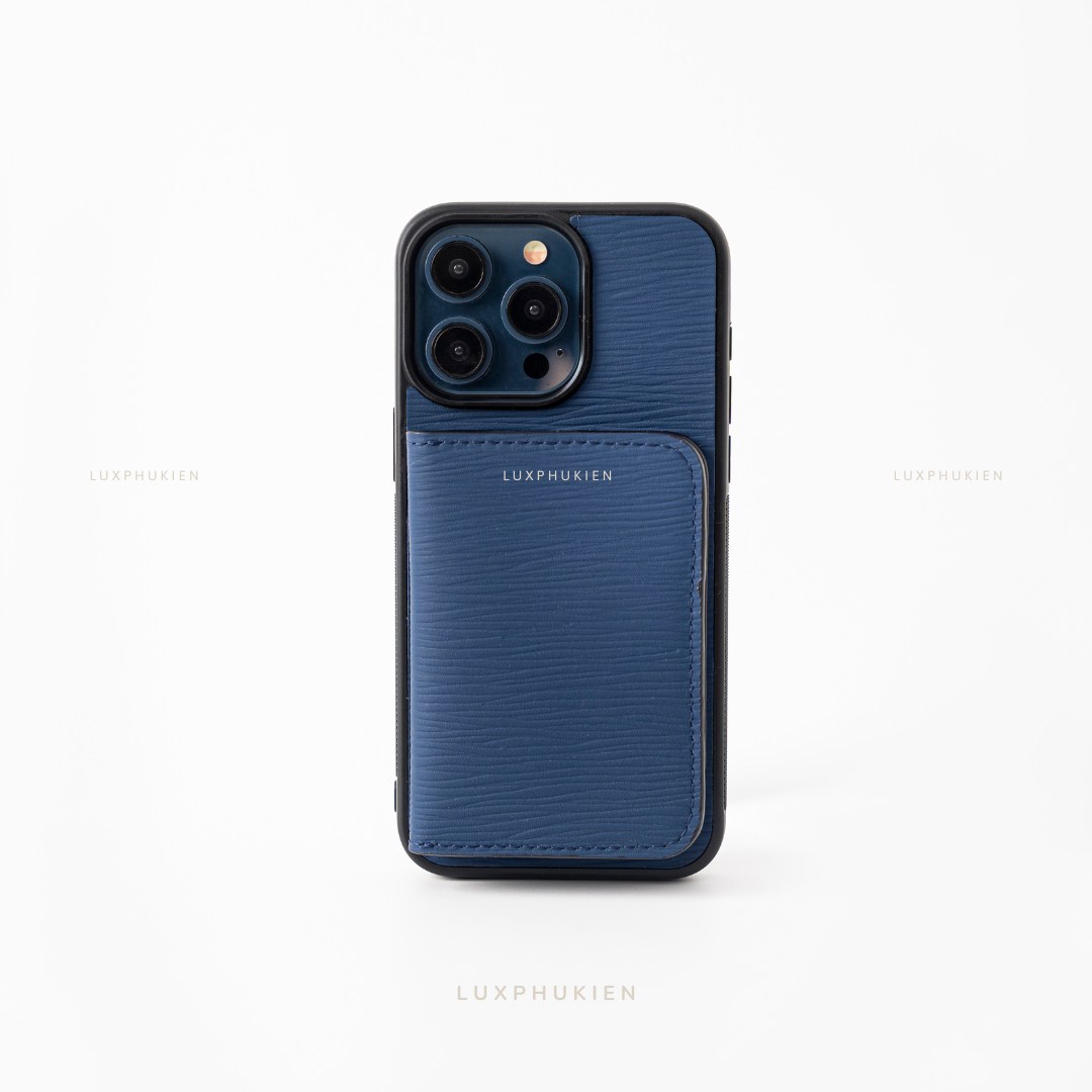 LS0119 - Ốp da thủ công viền đen ví Mini - Epsom - E3 Xanh navy - 15 Promax