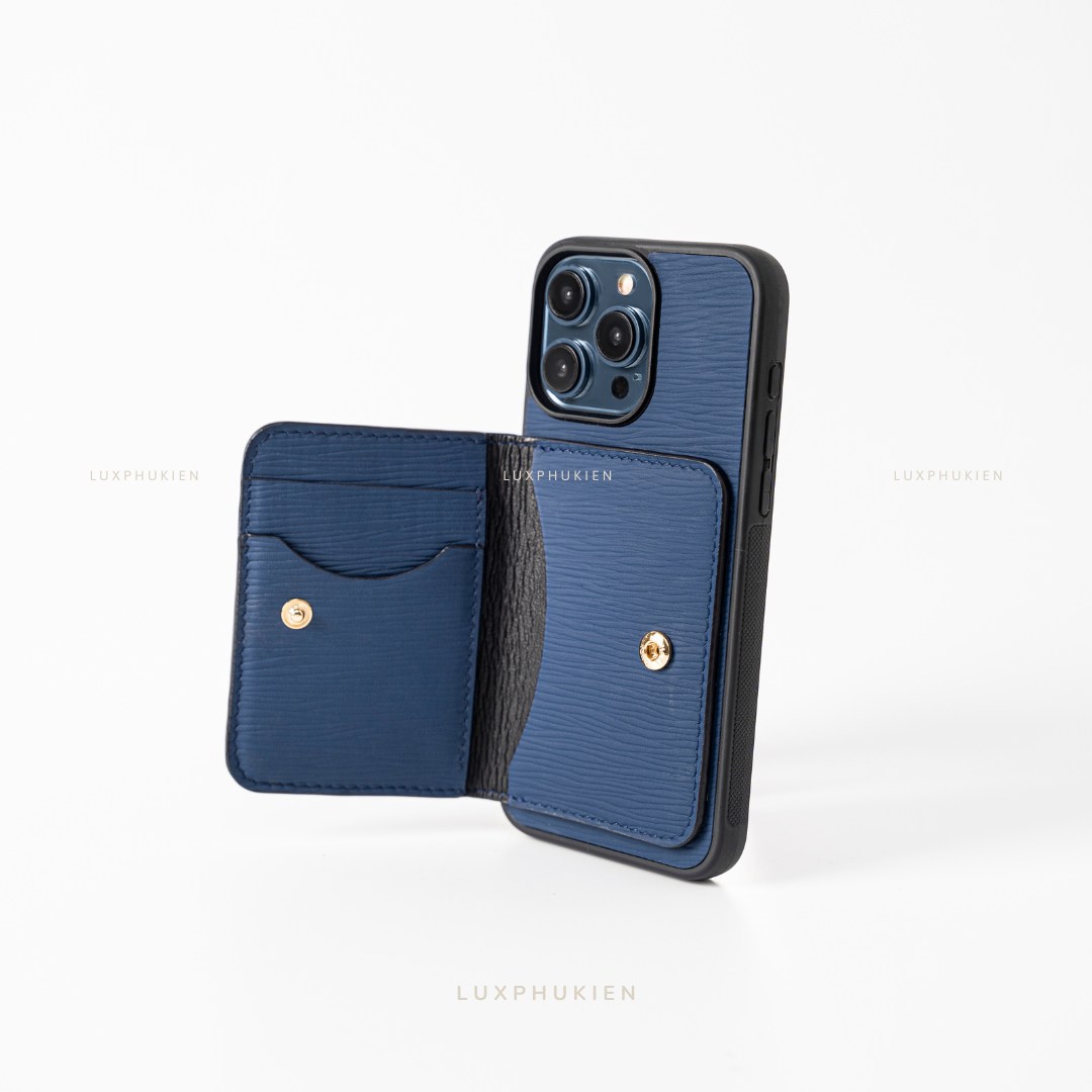 LS0119 - Ốp da thủ công viền đen ví Mini - Epsom - E3 Xanh navy - 15 Promax