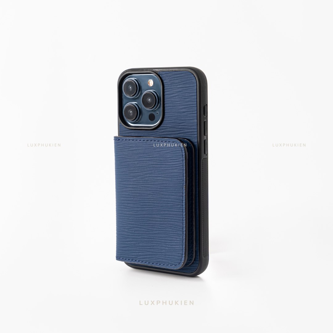 LS0119 - Ốp da thủ công viền đen ví Mini - Epsom - E3 Xanh navy - 15 Promax