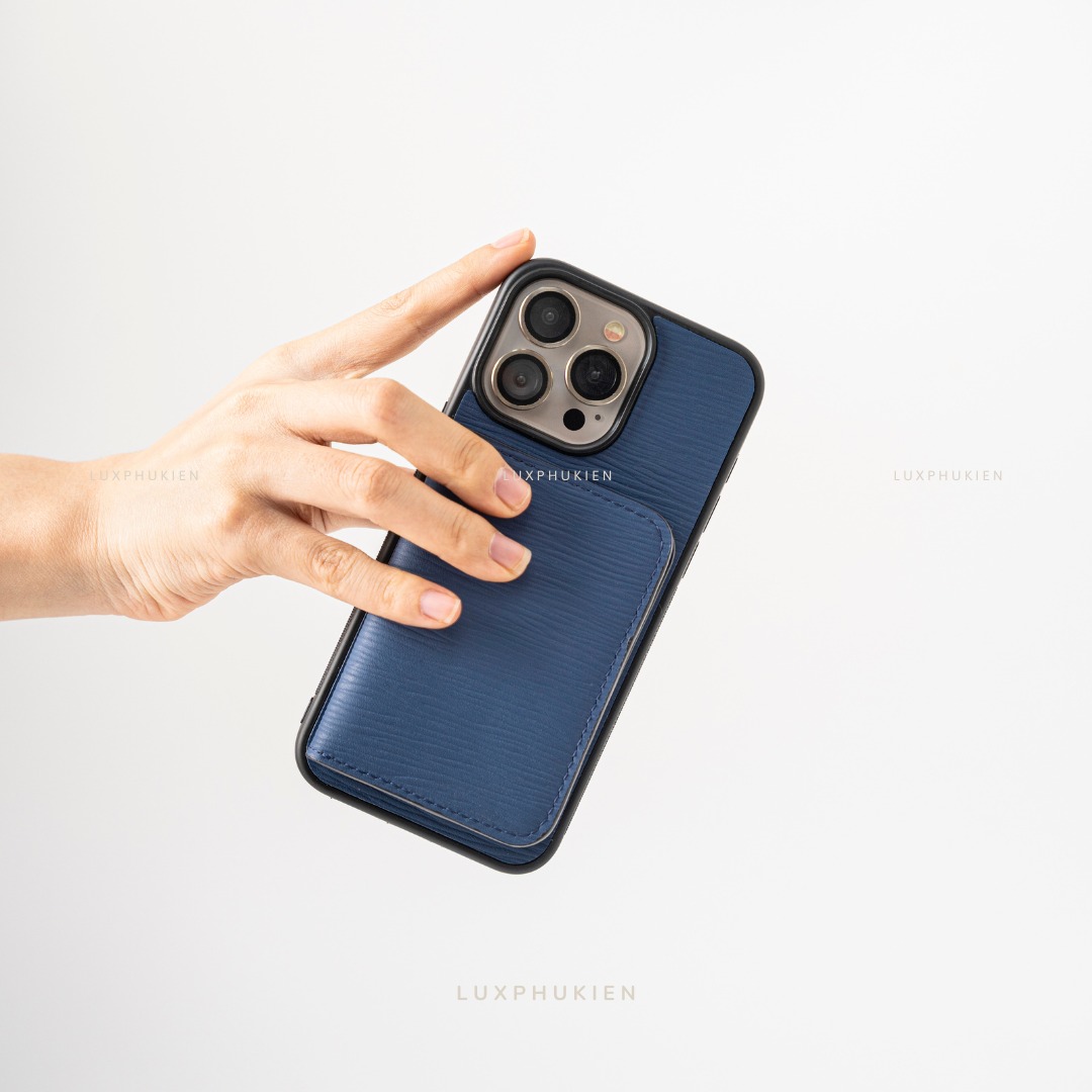 LS0119 - Ốp da thủ công viền đen ví Mini - Epsom - E3 Xanh navy - 15 Promax