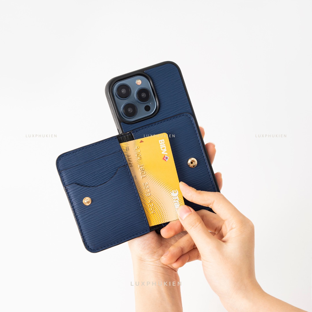 LS0119 - Ốp da thủ công viền đen ví Mini - Epsom - E3 Xanh navy - 15 Promax