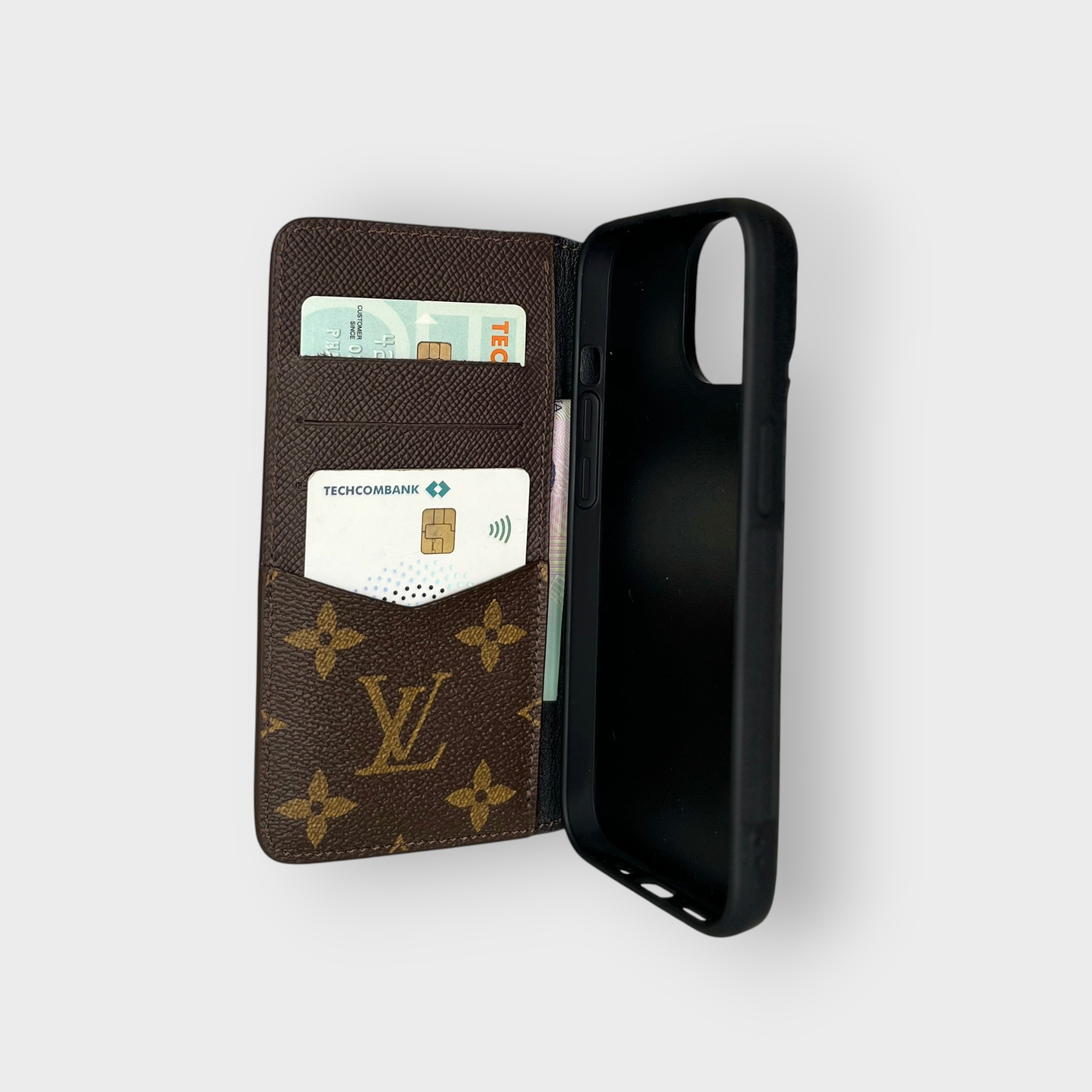 LS0126 - Bao da thủ công viền đen Flip Vero LV mix Epsom - LV - LV2 Chữ nâu - 14 thường