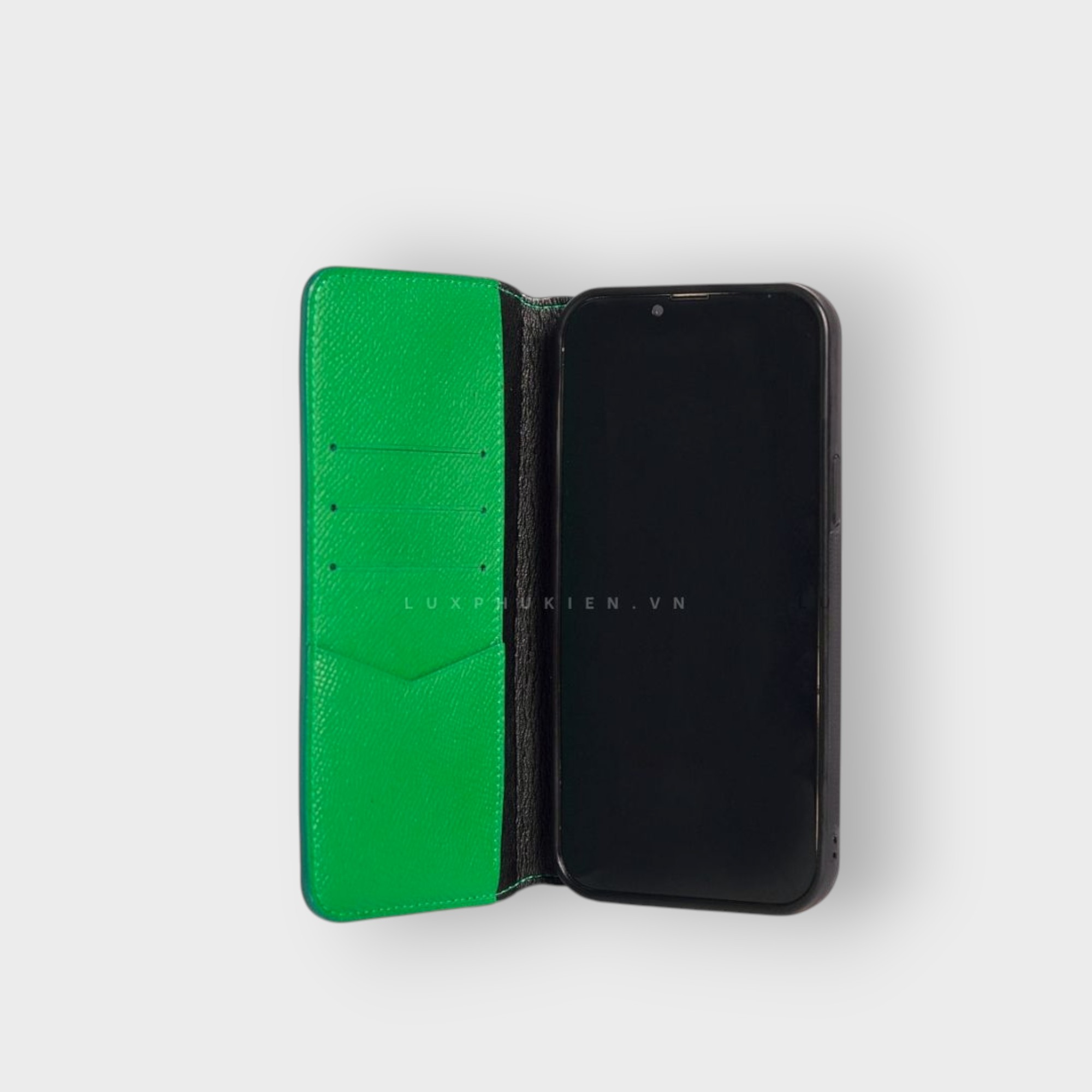 LS0128 - Bao da thủ công viền đen Flip - Epsom - E7 Xanh lá - 14 thường