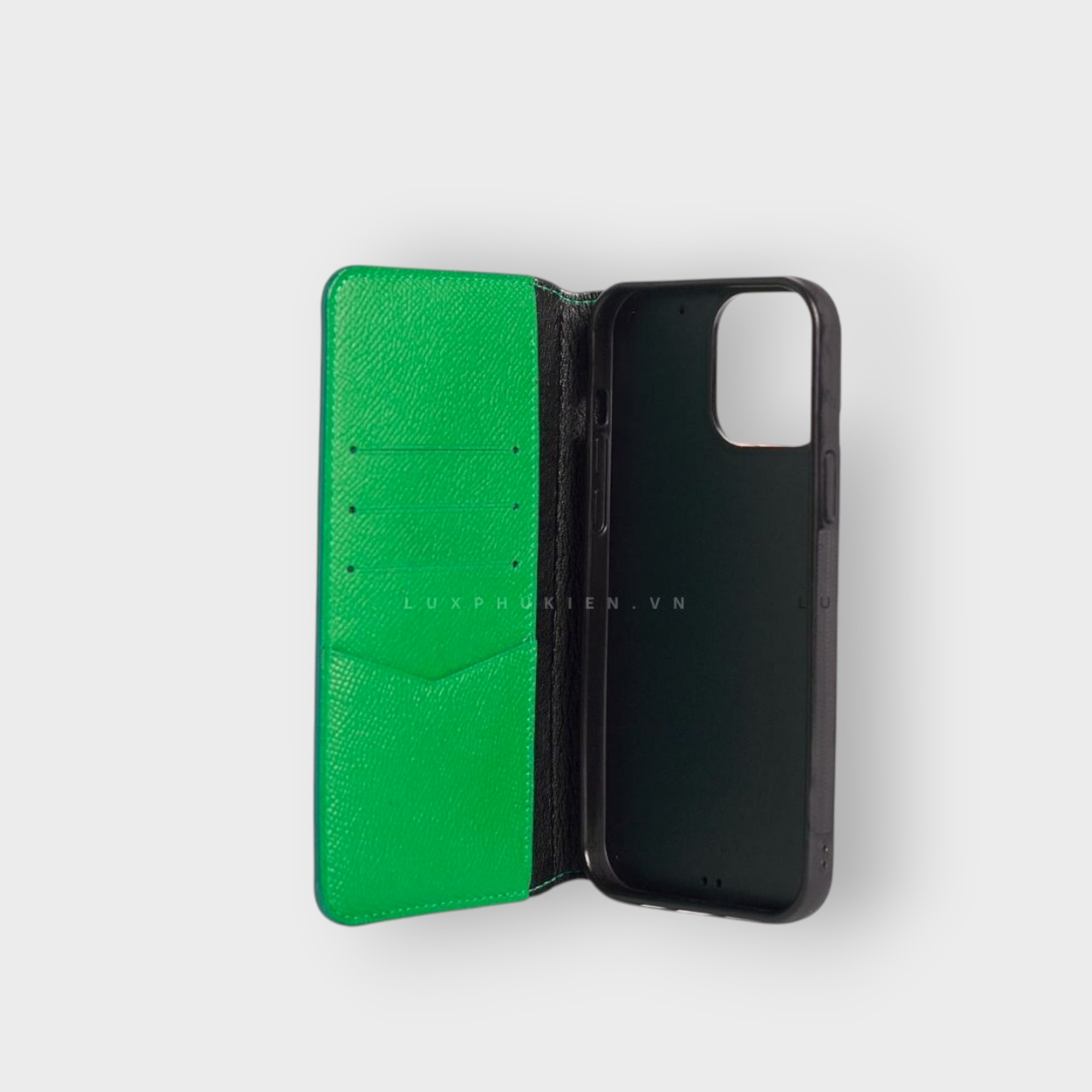LS0128 - Bao da thủ công viền đen Flip - Epsom - E7 Xanh lá - 14 thường
