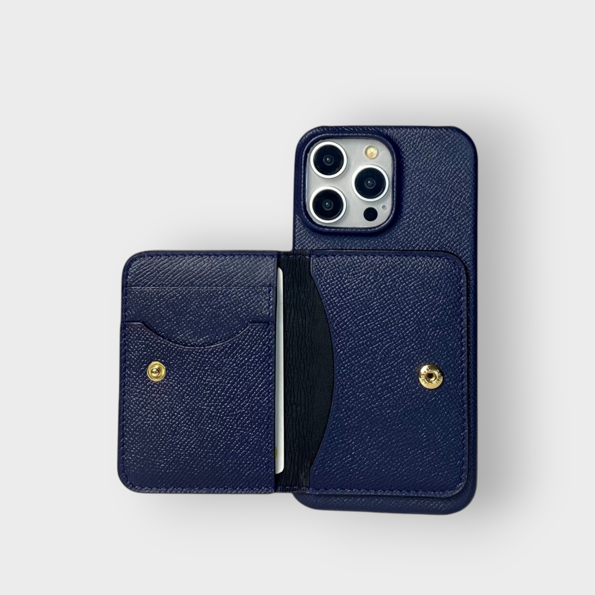 LS0189 - Ốp da thủ công viền full da ví Mini - Epsom - E3 Xanh navy - 15 Promax