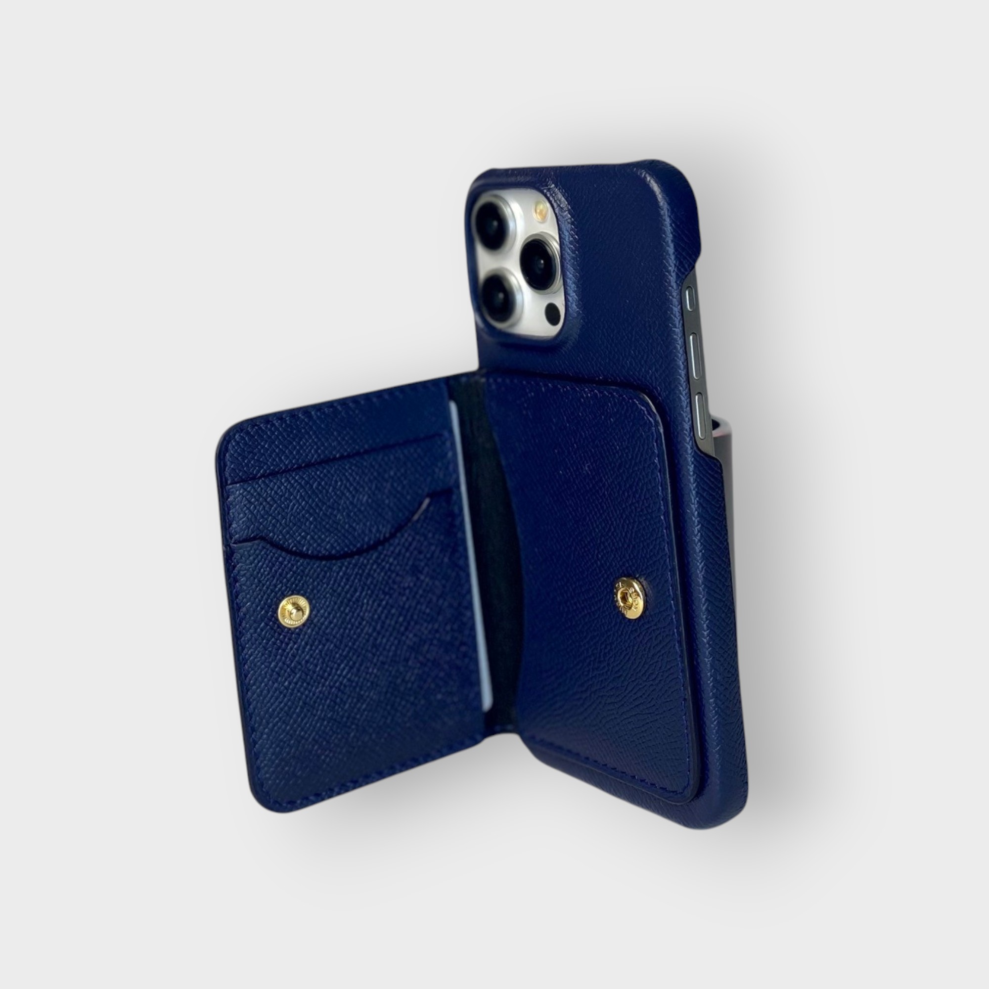 LS0189 - Ốp da thủ công viền full da ví Mini - Epsom - E3 Xanh navy - 15 Promax