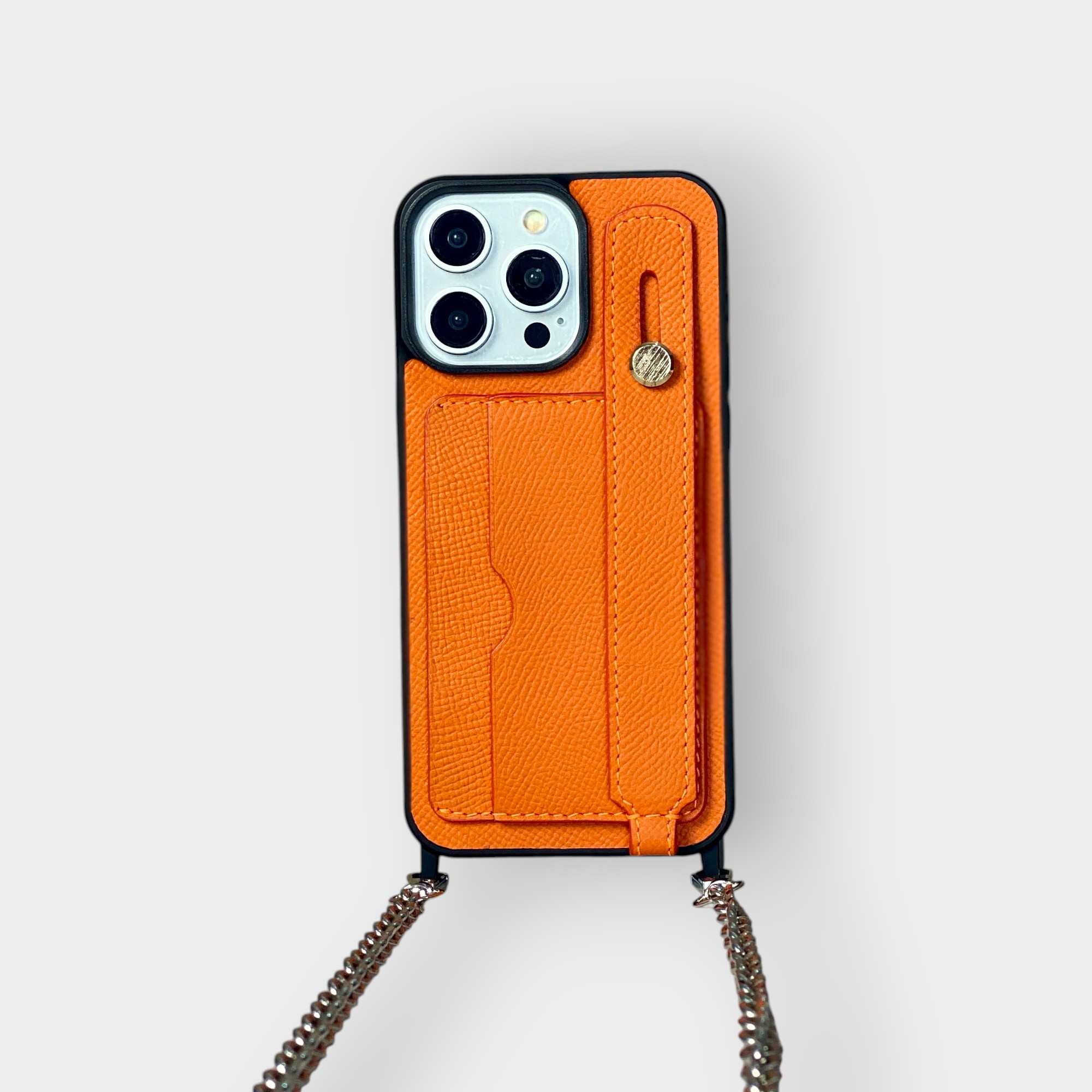 LS0250 - Ốp da thủ công viền moca 2 khe thẻ handstrap kèm dây đeo - Epsom - E11 Cam - 15 Promax