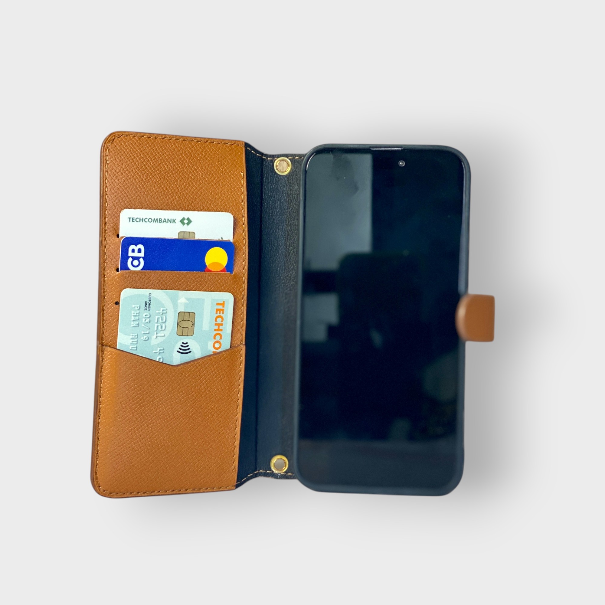 LS0253 - Bao da thủ công viền đen Flip quai cài kèm dây đeo - Epsom - E16 Nâu bò - 15 Promax