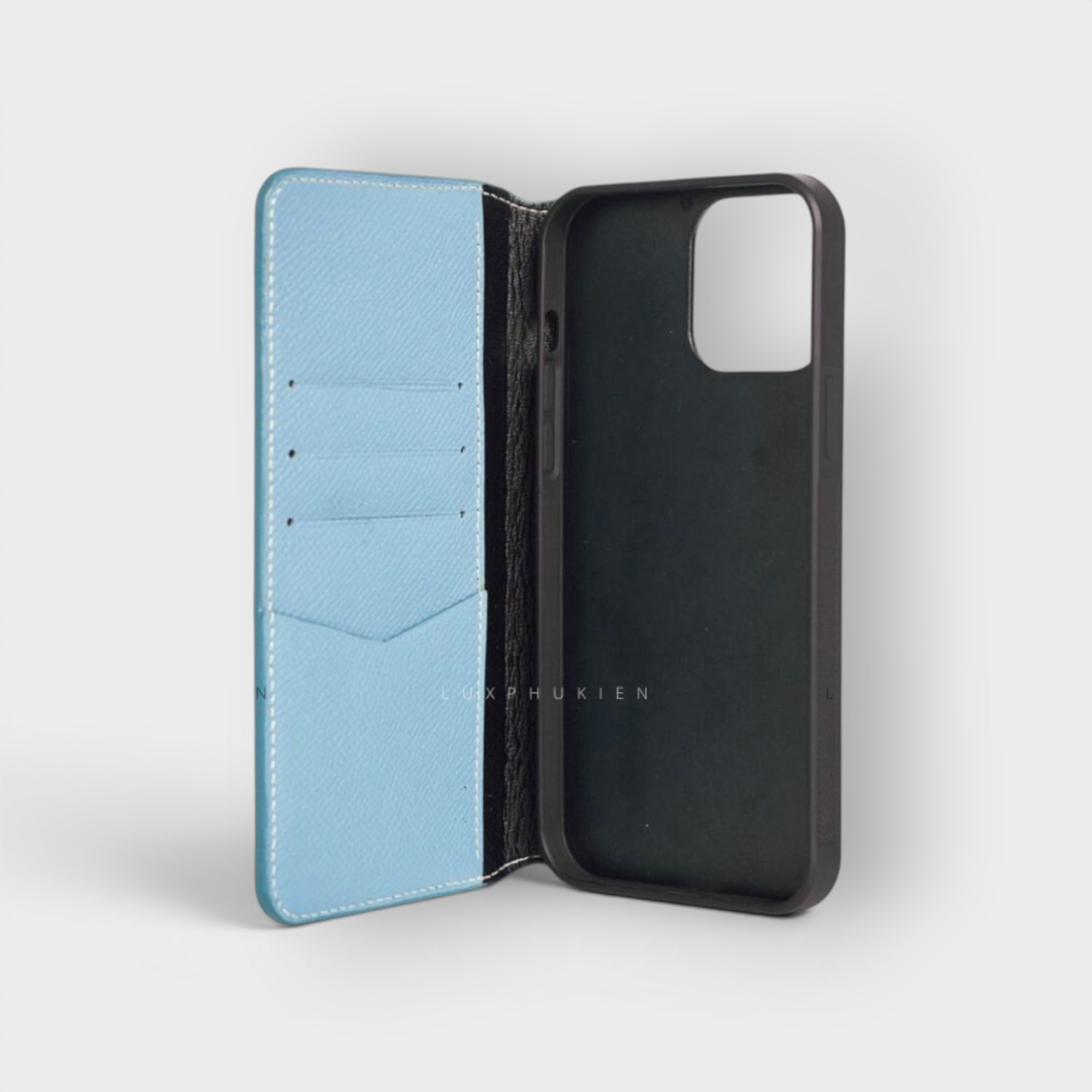 LS0254 - Bao da thủ công viền đen Flip - Epsom - E23 Xanh sierra - 15 Promax