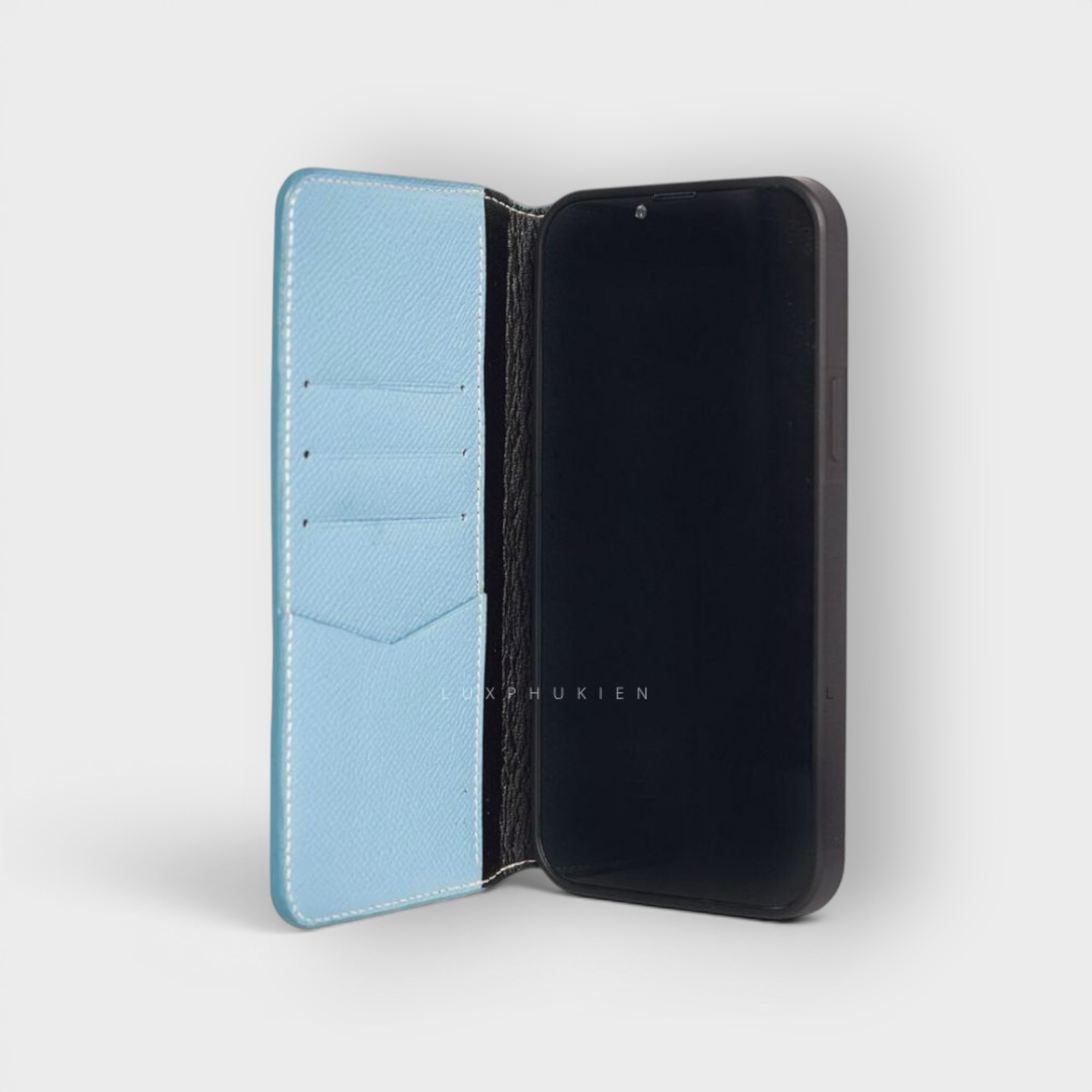 LS0254 - Bao da thủ công viền đen Flip - Epsom - E23 Xanh sierra - 15 Promax