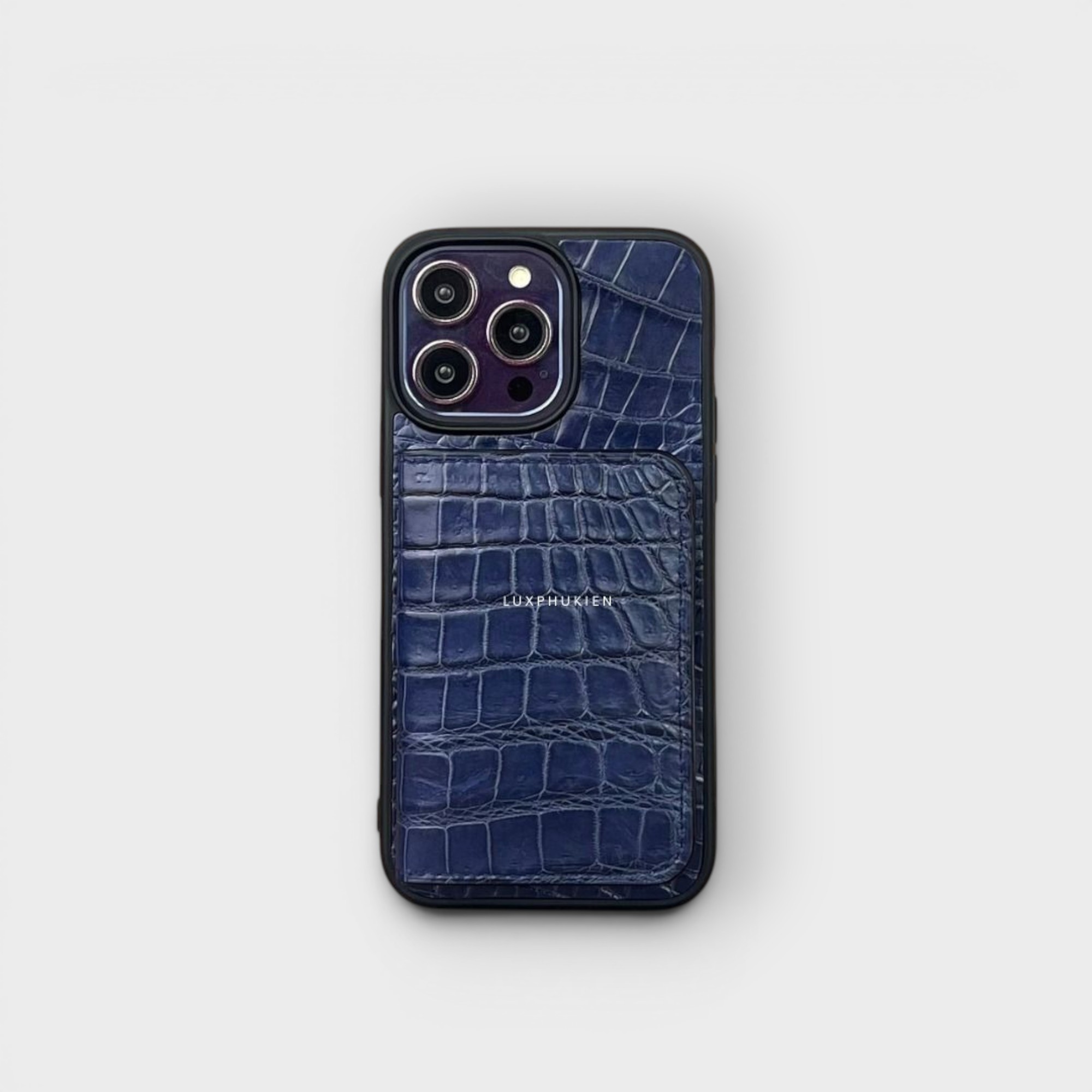 LS0264 - Ốp da thủ công viền đen ví Mini - Cá sấu - CS2 Xanh navy - 15 Promax