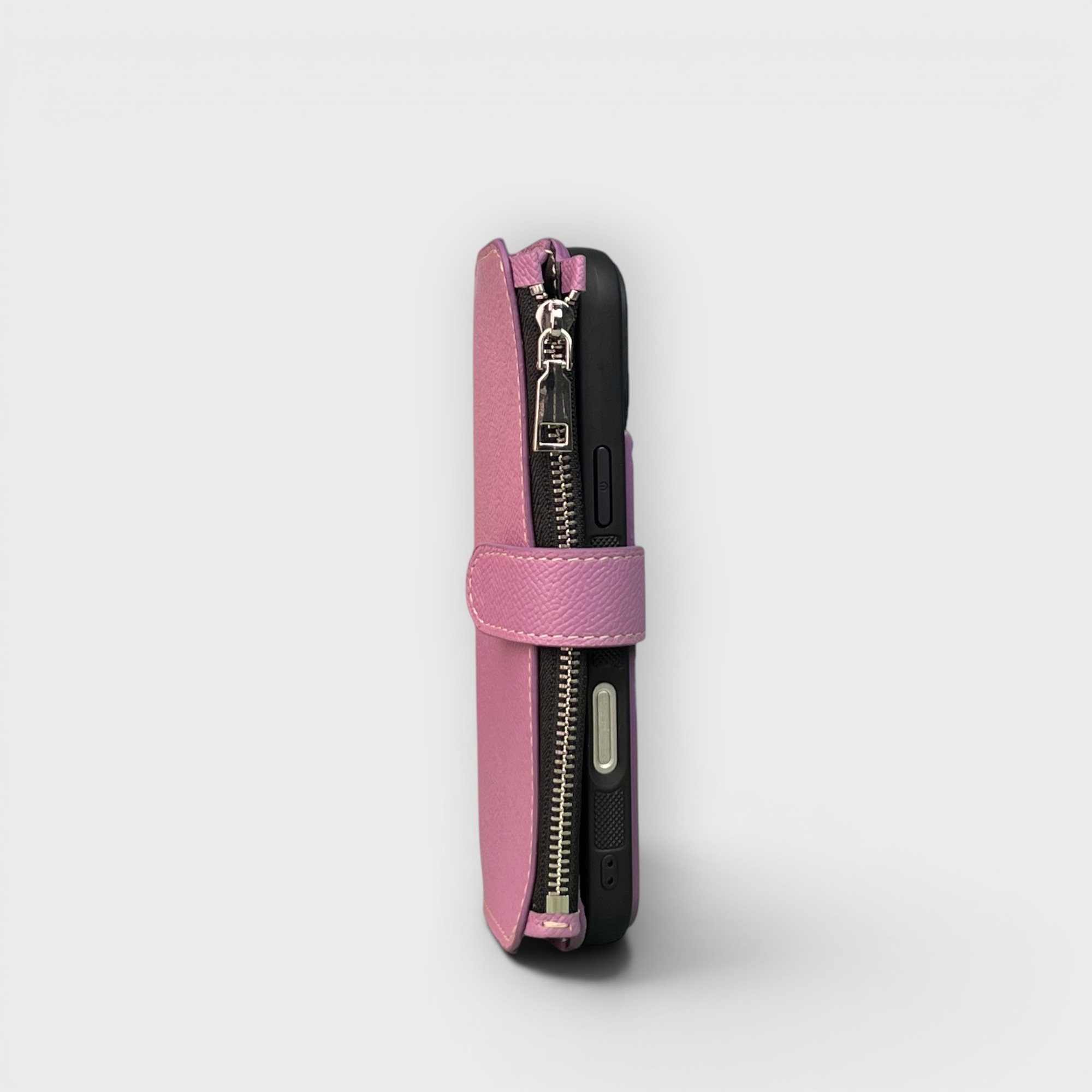 LS0269 - Bao da thủ công viền đen Flip Go ngăn khoá kéo quai cài kèm dây đeo - Epsom - E22 Tím nhạt - 15 Promax