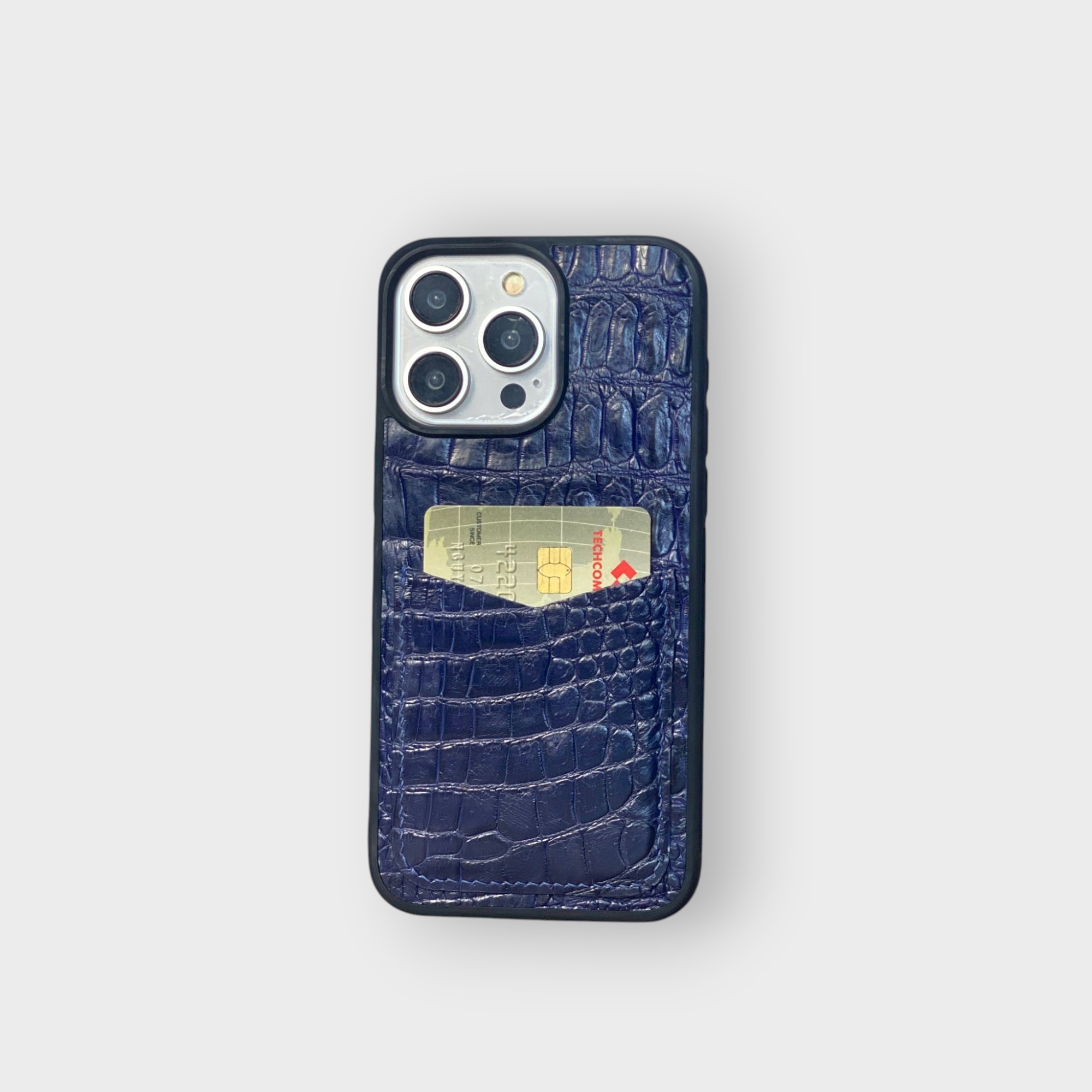LS0277 - Ốp da thủ công viền đen khe thẻ dọc - Cá sấu - CS2 Xanh navy - 15 Promax
