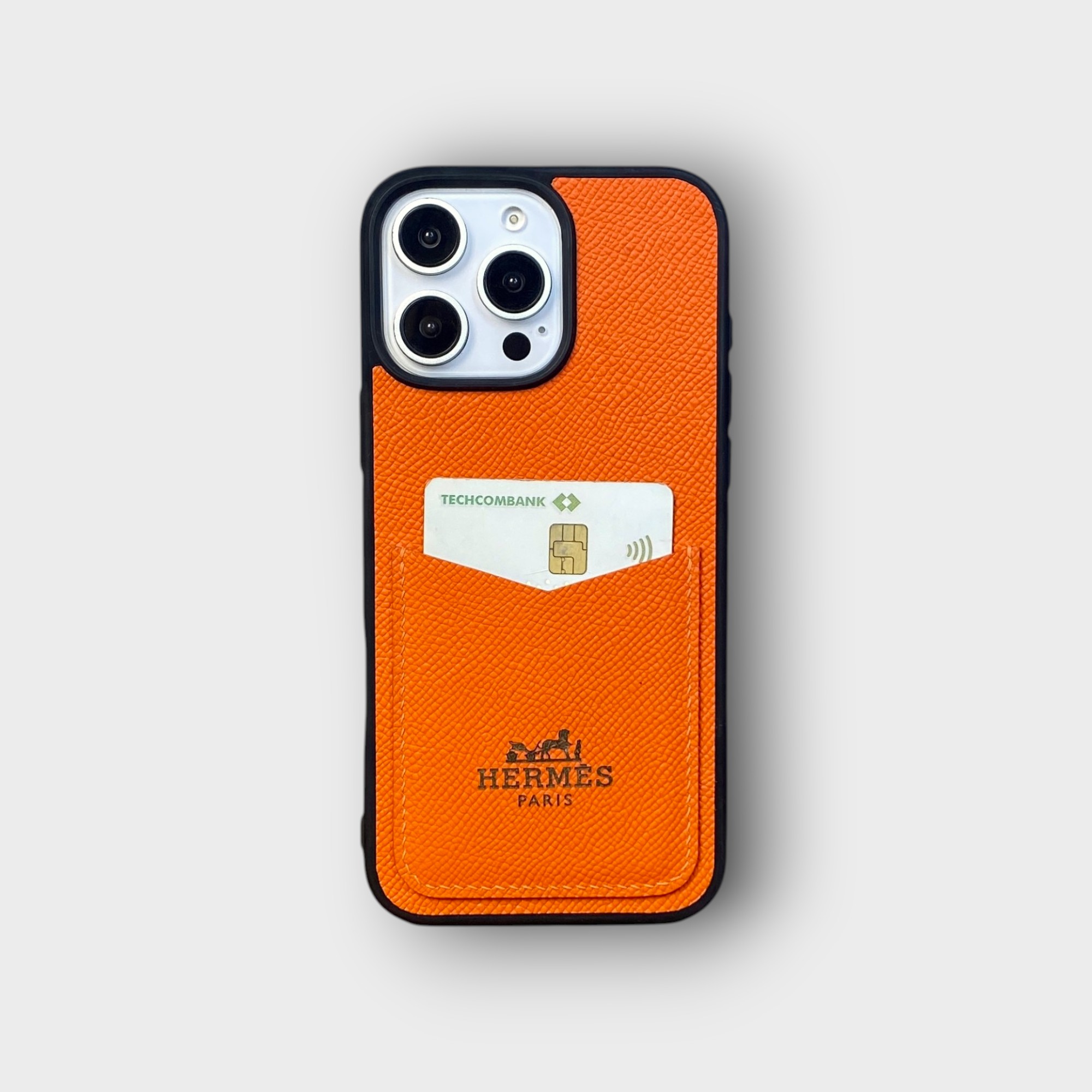 LS0319 - Ốp da thủ công viền đen khắc Hermes - Epsom - E11 Cam - 16 Promax