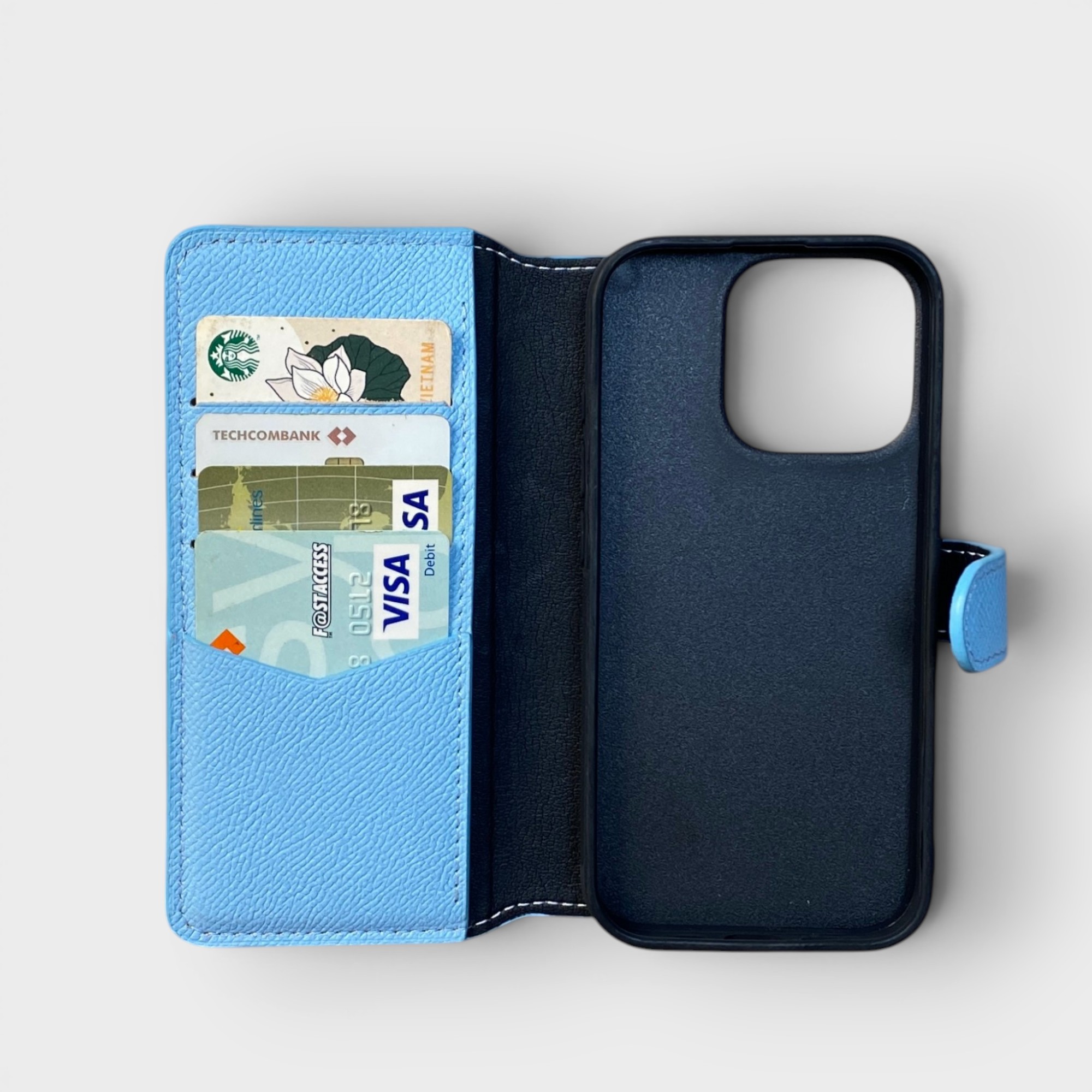 LS0351 - Bao da thủ công viền đen Flip quai cài - Epsom - E23 Xanh sierra - 16 Pro