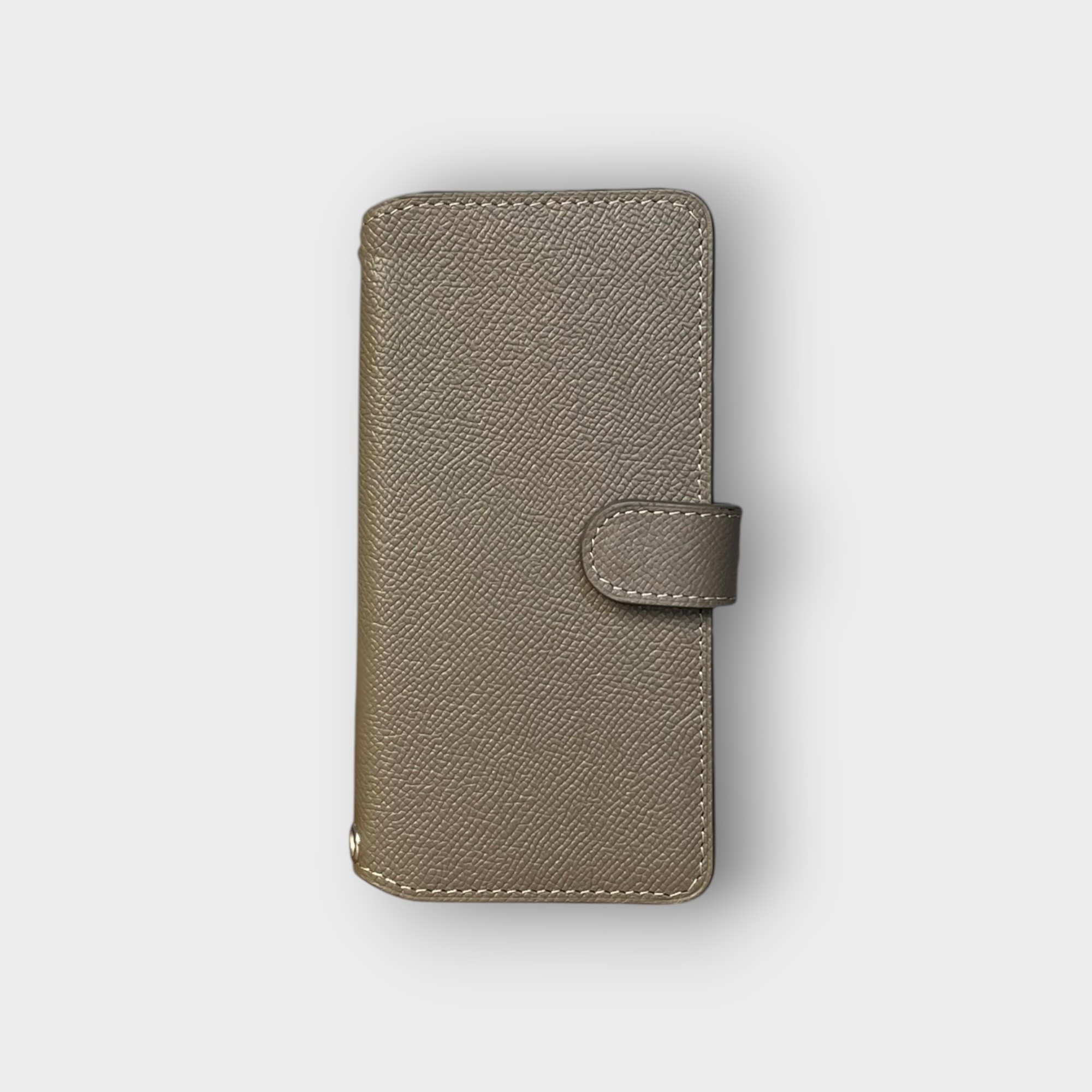LS0356 - Bao da thủ công viền đen Flip quai cài kèm dây đeo - Epsom - E15 Nâu tây - 16 Pro