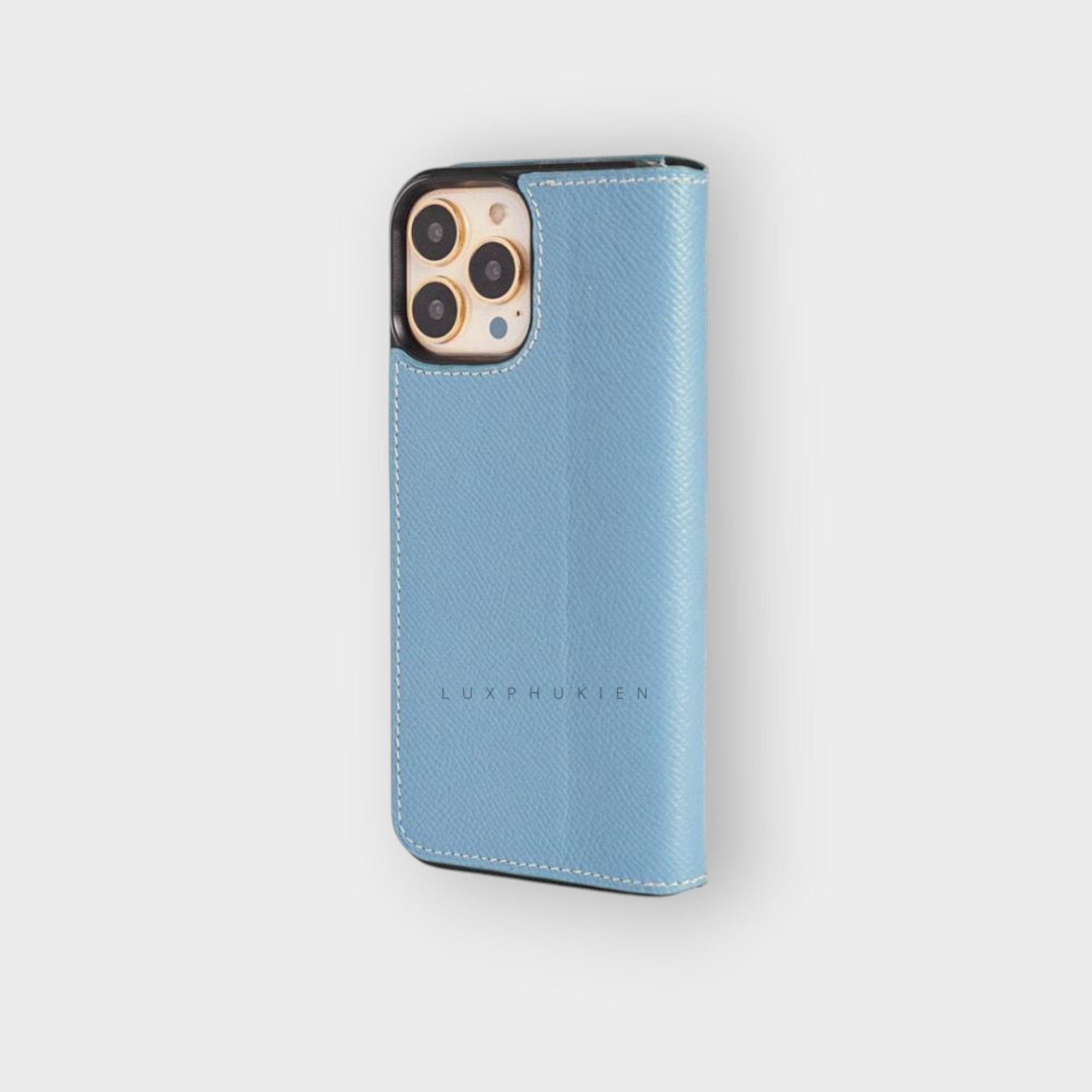 LS0359 - Bao da thủ công viền đen Flip - Epsom - E23 Xanh sierra - 15 Plus