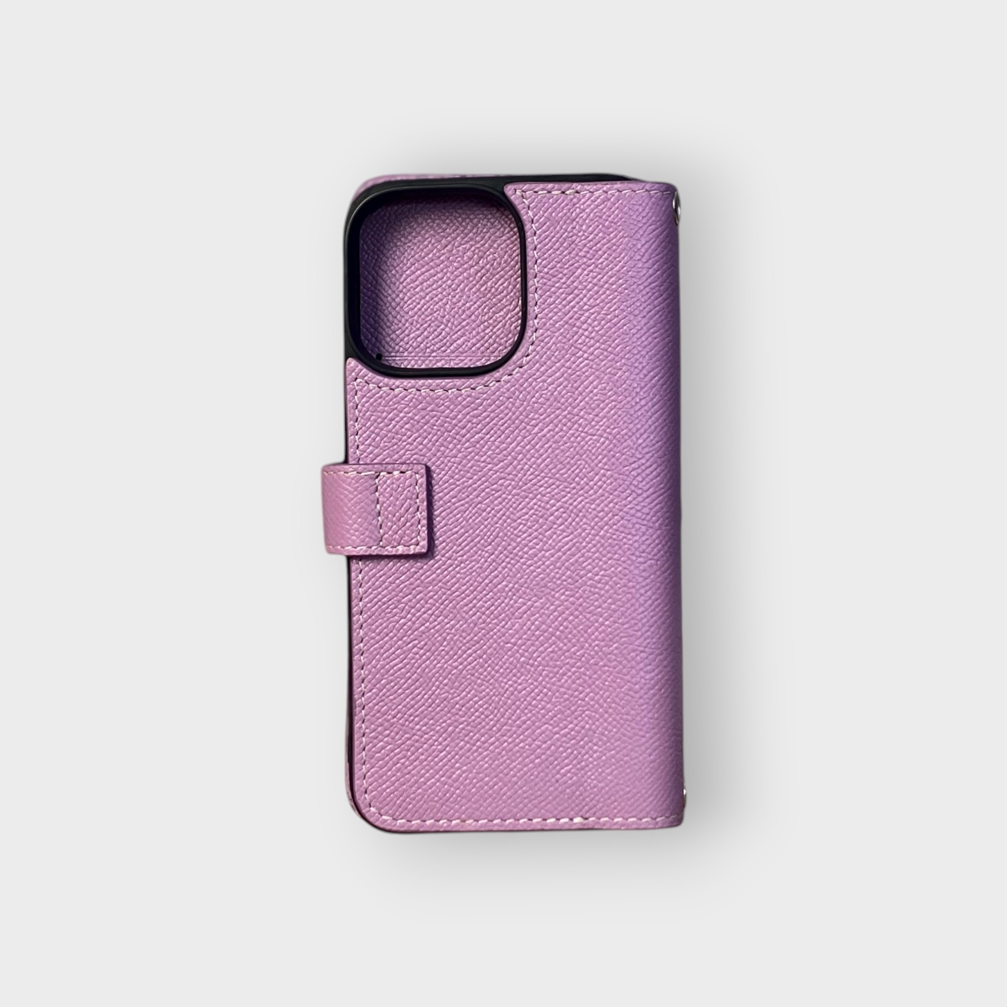 LS0394 - Bao da thủ công viền đen Flip quai cài kèm dây đeo - Epsom - E22 Tím nhạt - 14 Promax
