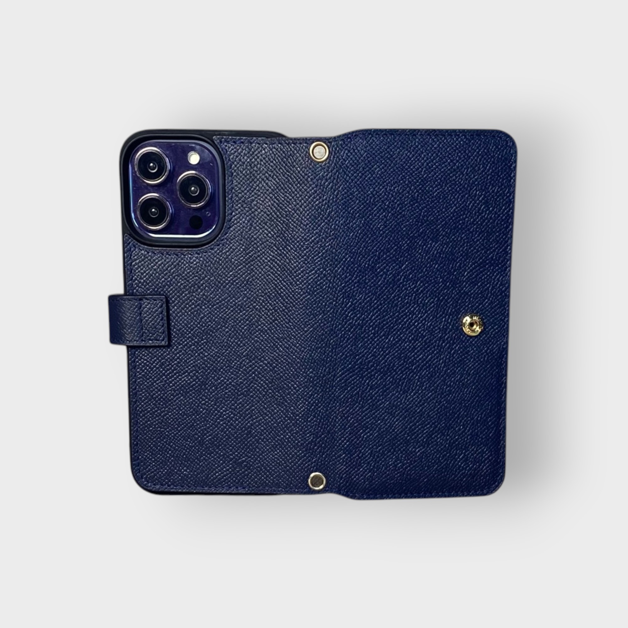 LS0401 - Bao da thủ công viền đen Flip quai cài kèm dây đeo - Epsom - E3 Xanh navy - 14 Promax