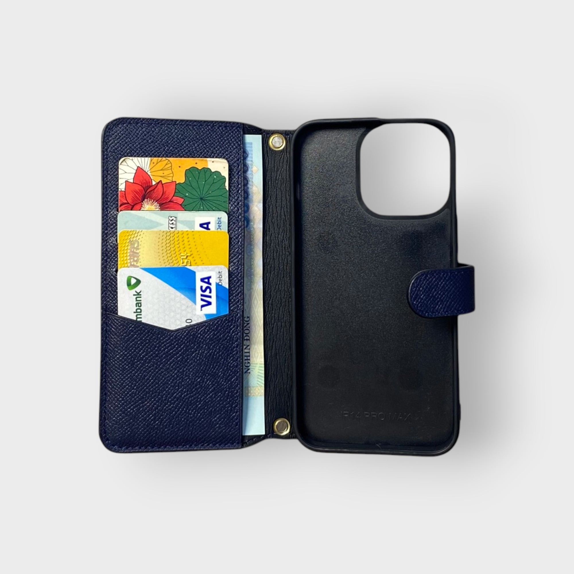 LS0401 - Bao da thủ công viền đen Flip quai cài kèm dây đeo - Epsom - E3 Xanh navy - 14 Promax