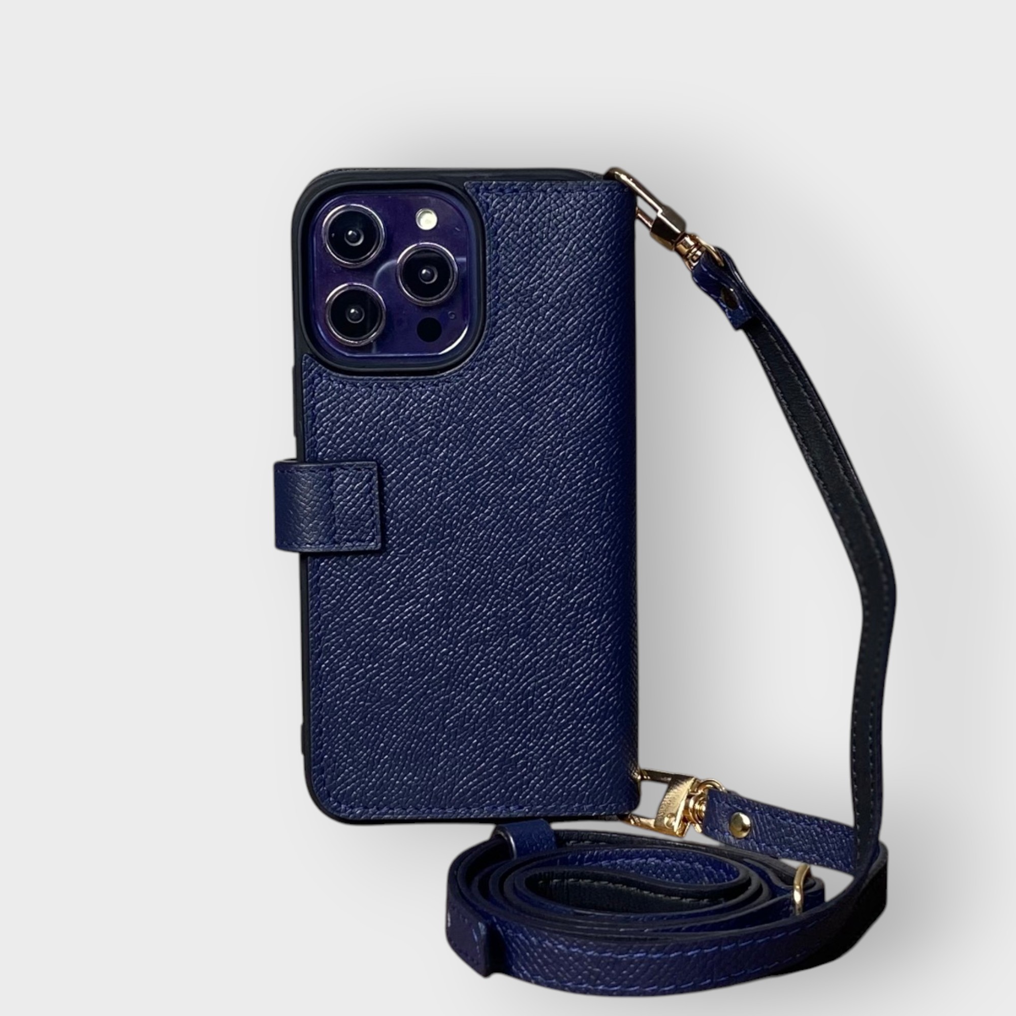 LS0401 - Bao da thủ công viền đen Flip quai cài kèm dây đeo - Epsom - E3 Xanh navy - 14 Promax