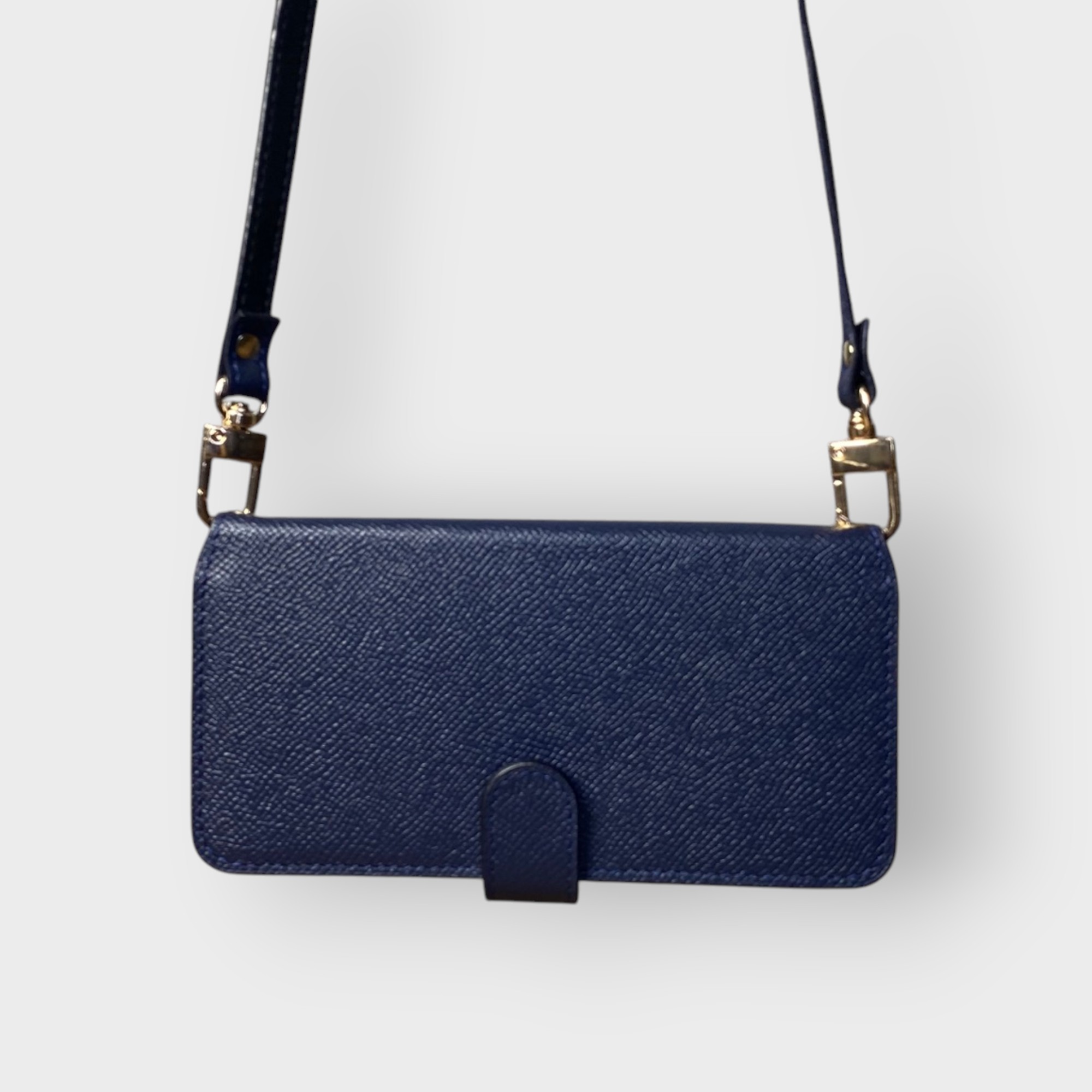 LS0401 - Bao da thủ công viền đen Flip quai cài kèm dây đeo - Epsom - E3 Xanh navy - 14 Promax