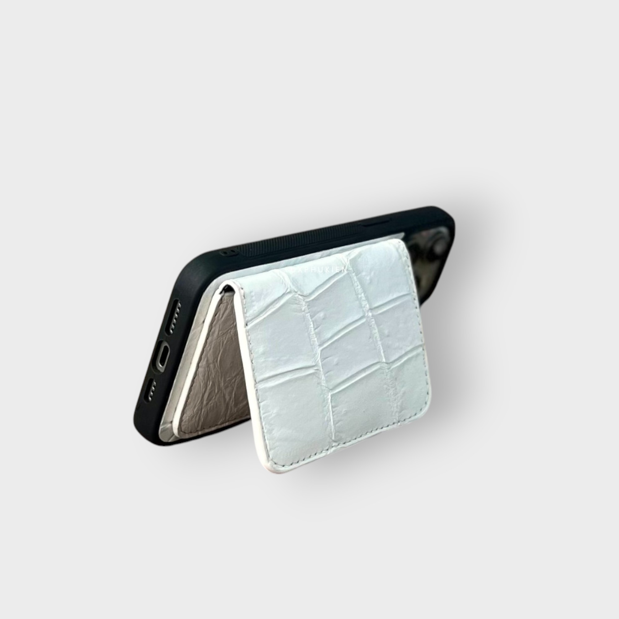 LS0408 - Ốp da thủ công viền đen ví Mini - Cá sấu - CS6 Trắng - 14 Promax