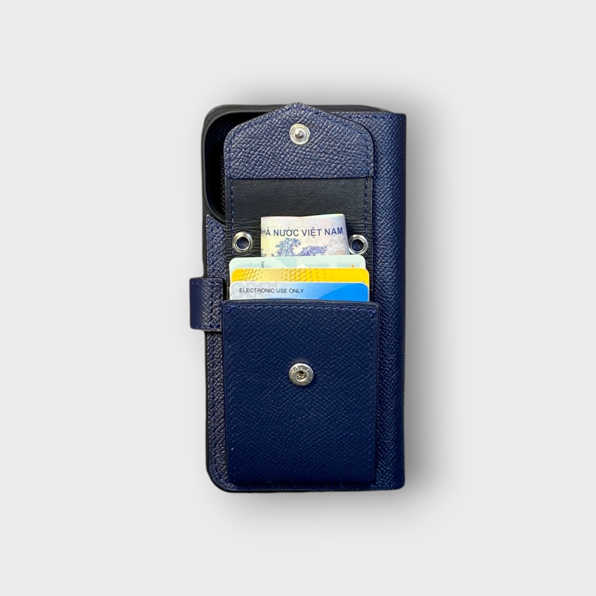 LS0421 - Bao da thủ công viền đen Flip kèm ví Lisa quai cài kèm dây đeo - Epsom - E3 Xanh navy - 14 Promax