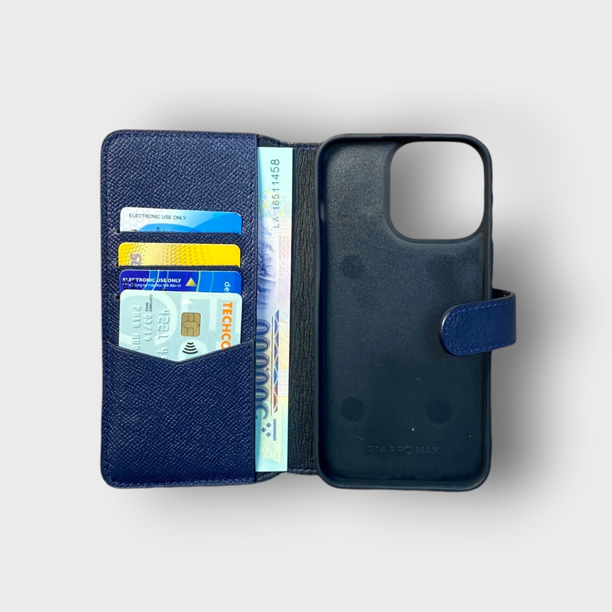 LS0421 - Bao da thủ công viền đen Flip kèm ví Lisa quai cài kèm dây đeo - Epsom - E3 Xanh navy - 14 Promax