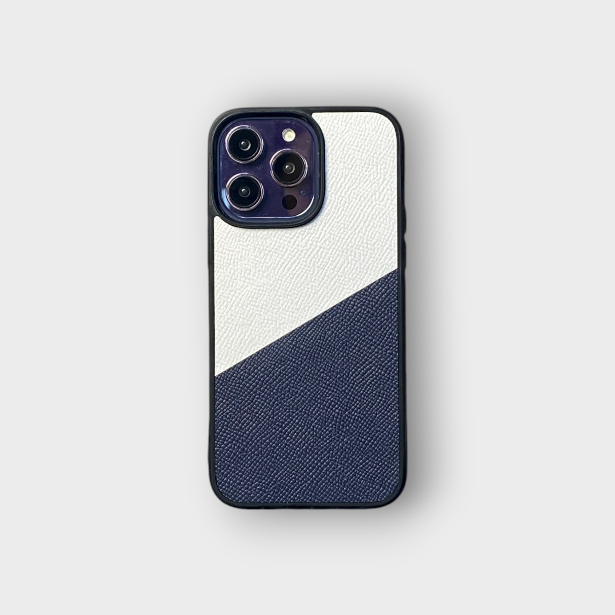 LS0442 - Ốp da thủ công viền đen mix 2 màu kiểu 3 - Epsom - E20 Trắng mix xanh navy - 14 Promax