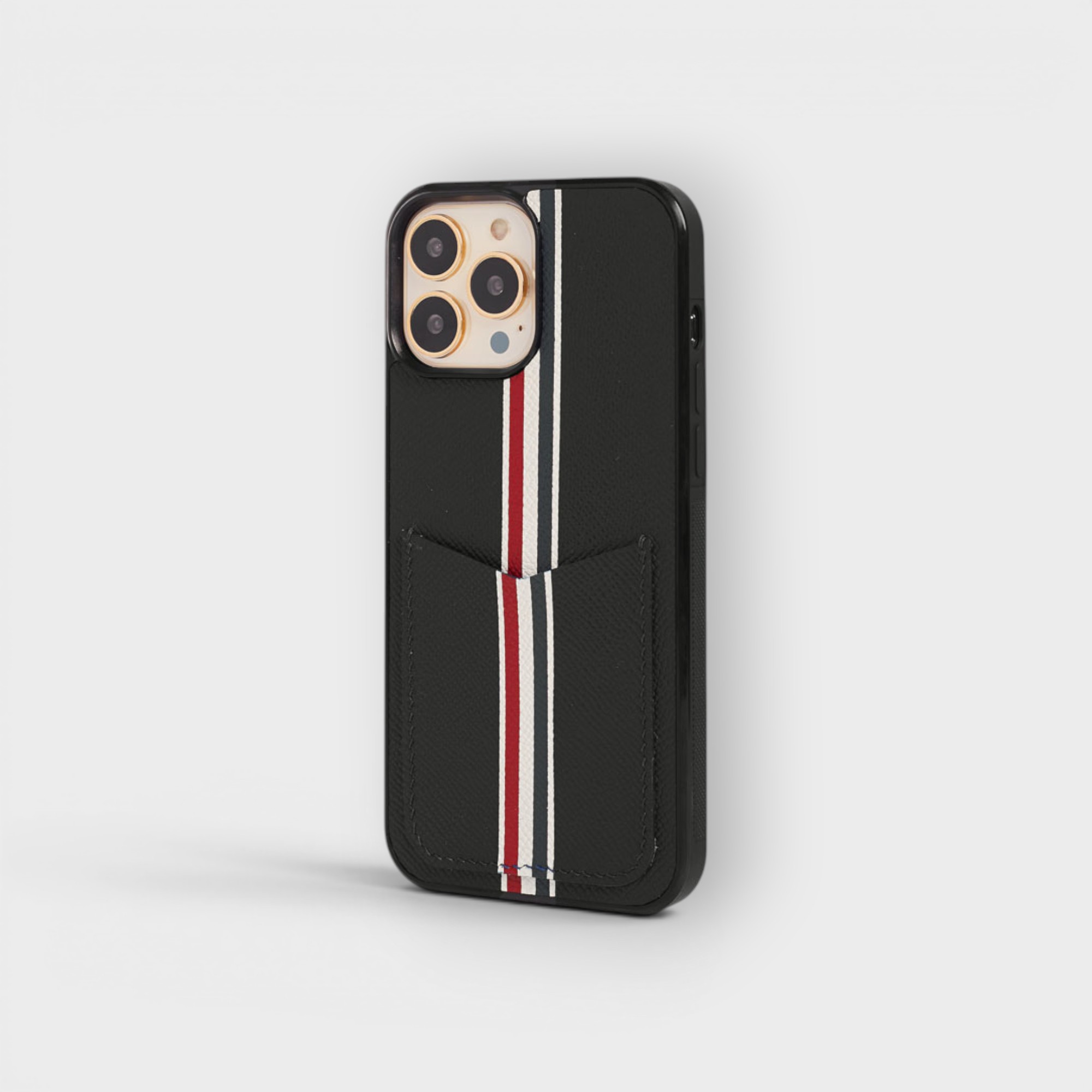 LS0448 - Ốp da thủ công viền đen Thom Browne khe thẻ dọc - Epsom - E1 Đen - 14 Promax