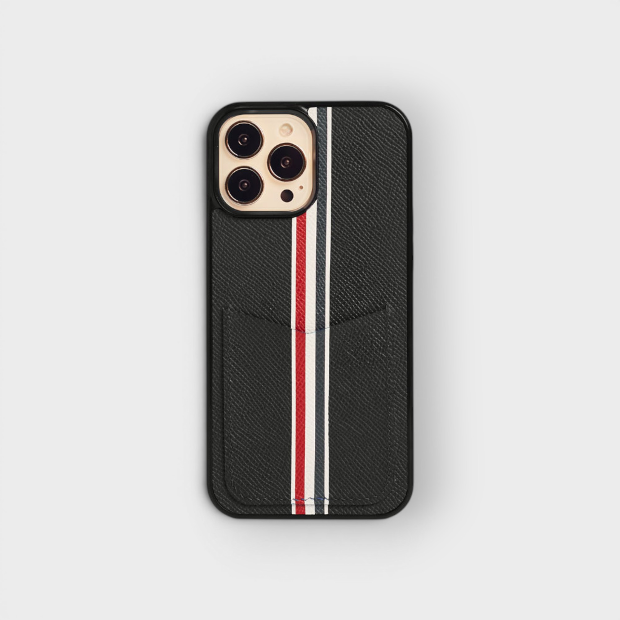 LS0448 - Ốp da thủ công viền đen Thom Browne khe thẻ dọc - Epsom - E1 Đen - 14 Promax