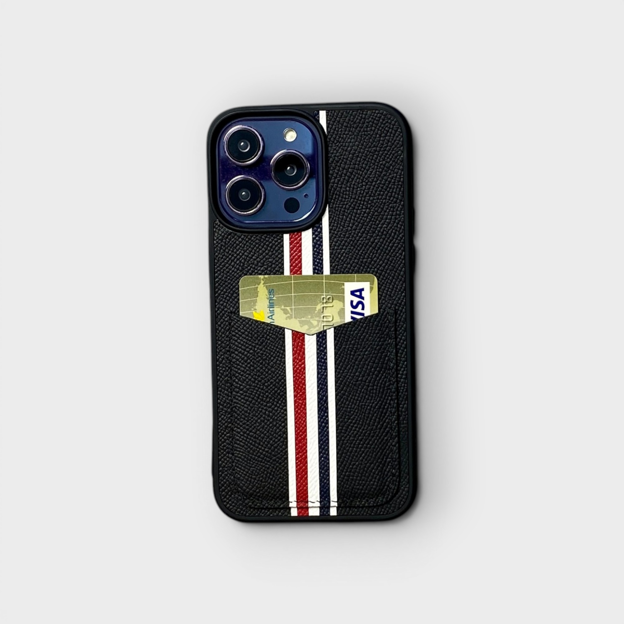 LS0448 - Ốp da thủ công viền đen Thom Browne khe thẻ dọc - Epsom - E1 Đen - 14 Promax